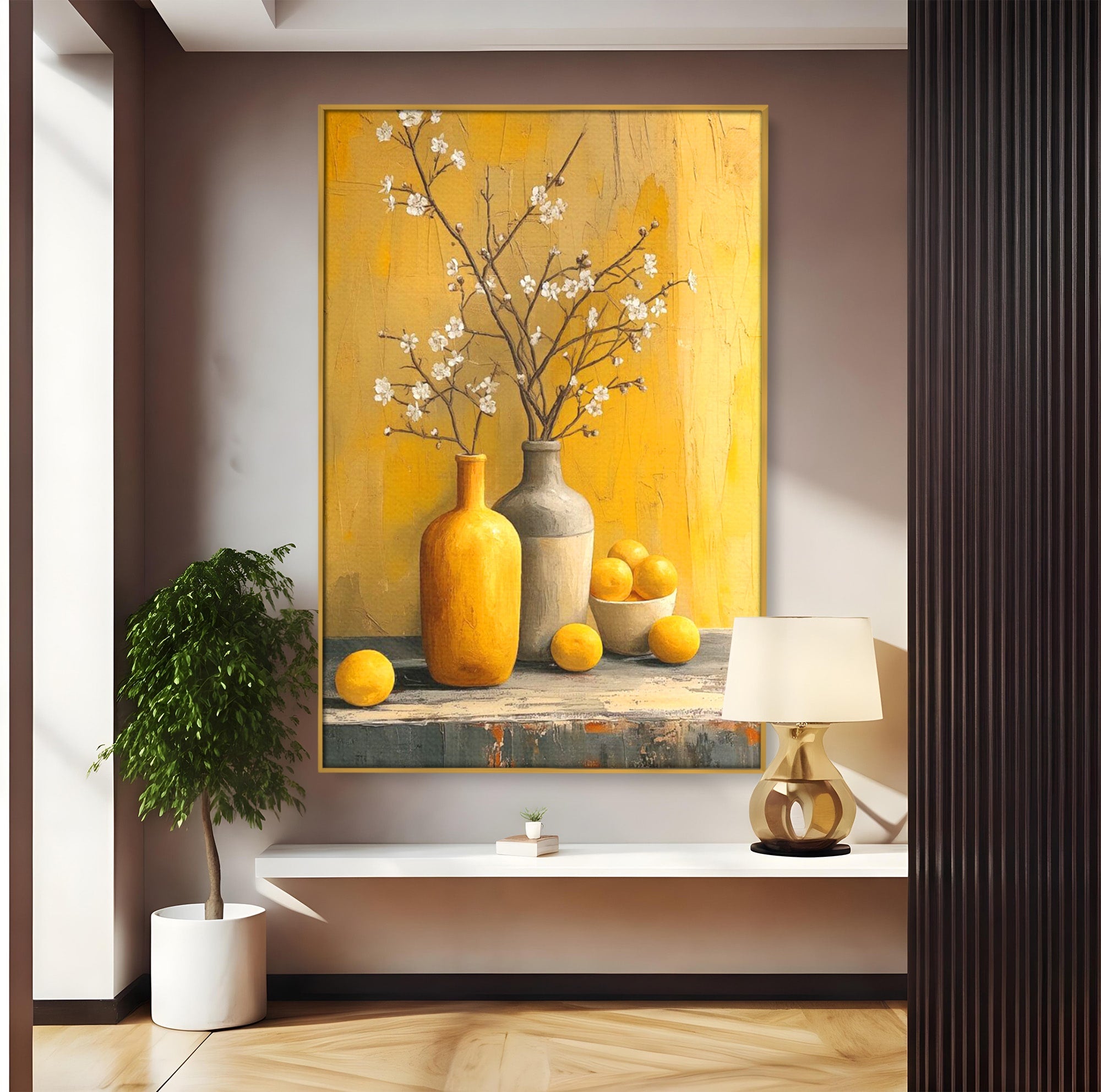 Tablou Canvas Premium LuxCanva® PI1067, Vaze Cu Flori Albe, Flori, Vaze, Natura Statica, Decoratiuni, Living, Bucatarie, Culori Vibrante