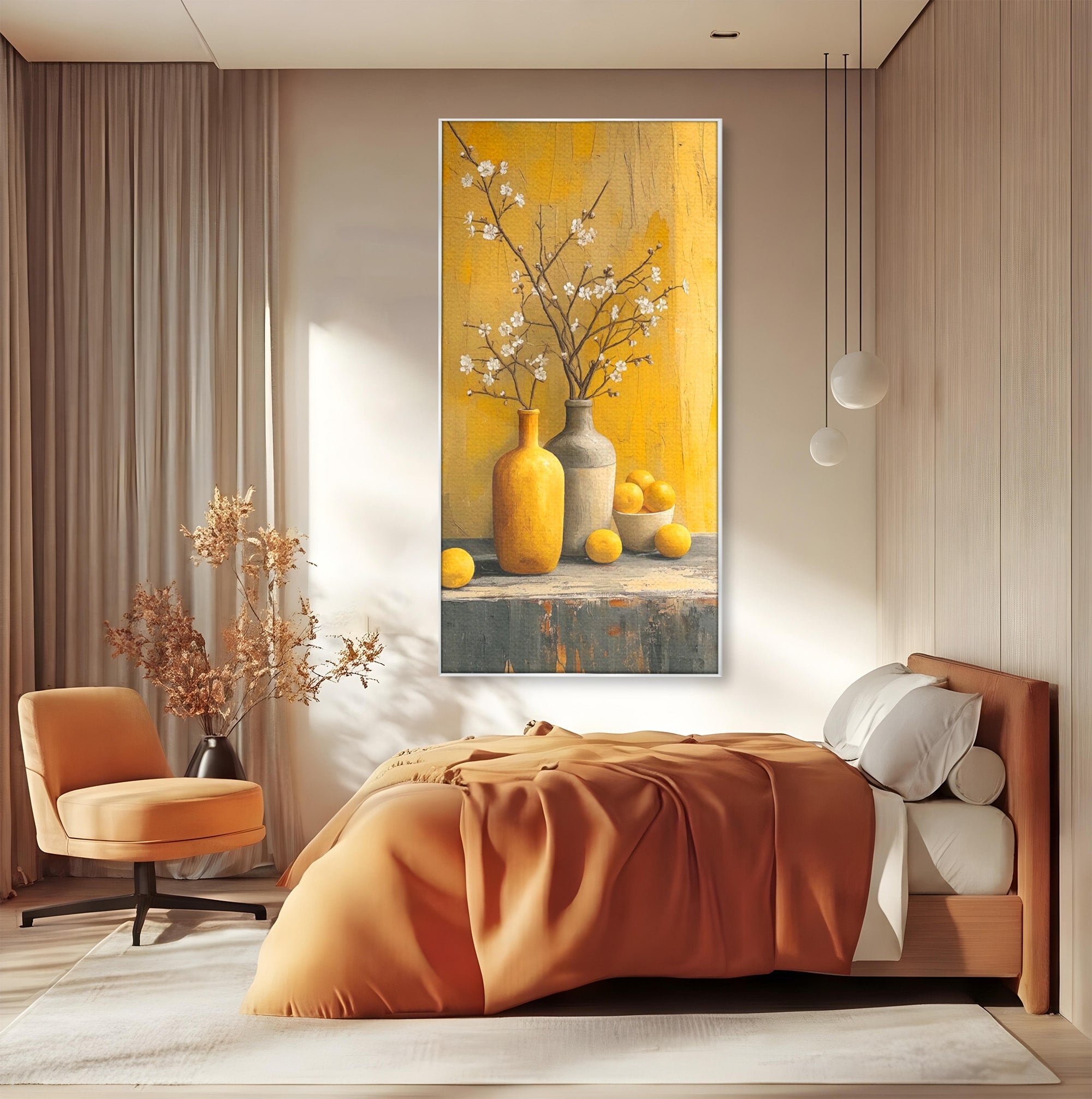 Tablou Canvas Premium LuxCanva® PI1067, Vaze Cu Flori Albe, Flori, Vaze, Natura Statica, Decoratiuni, Living, Bucatarie, Culori Vibrante