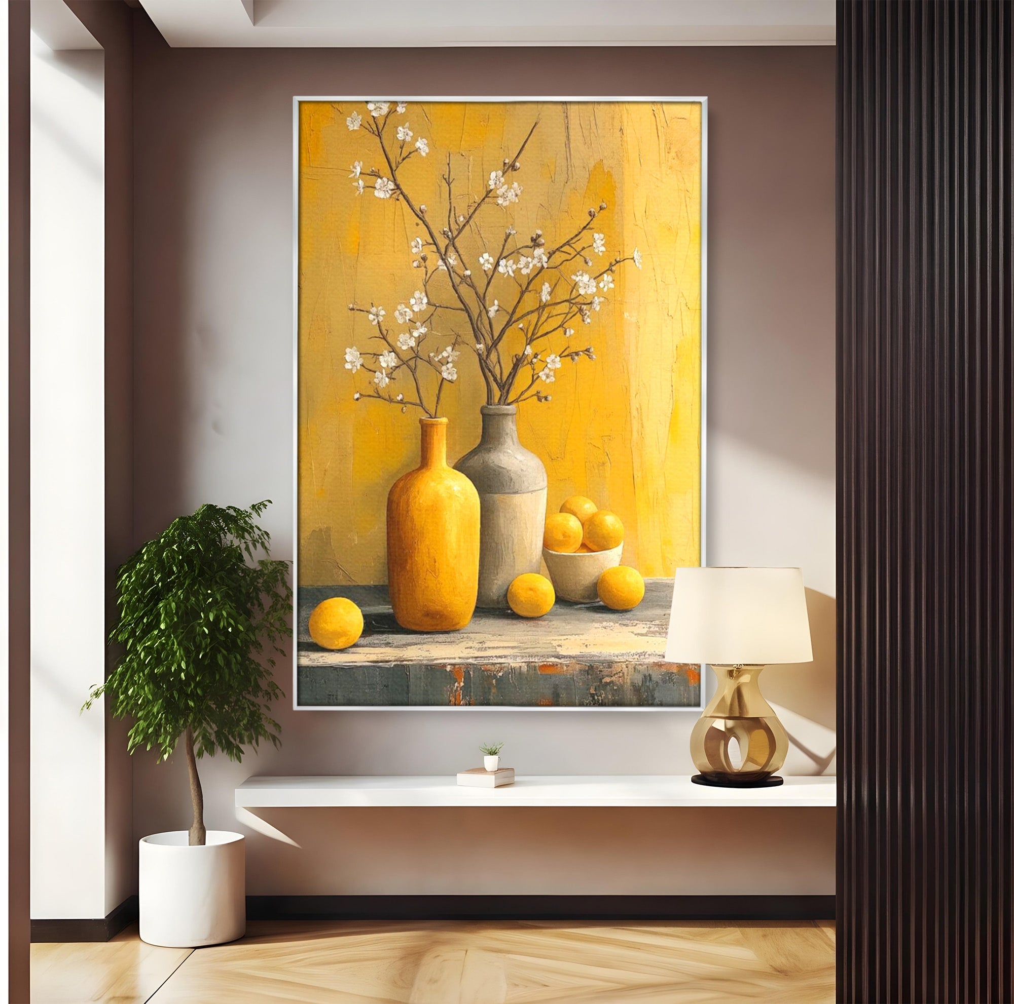 Tablou Canvas Premium LuxCanva® PI1067, Vaze Cu Flori Albe, Flori, Vaze, Natura Statica, Decoratiuni, Living, Bucatarie, Culori Vibrante