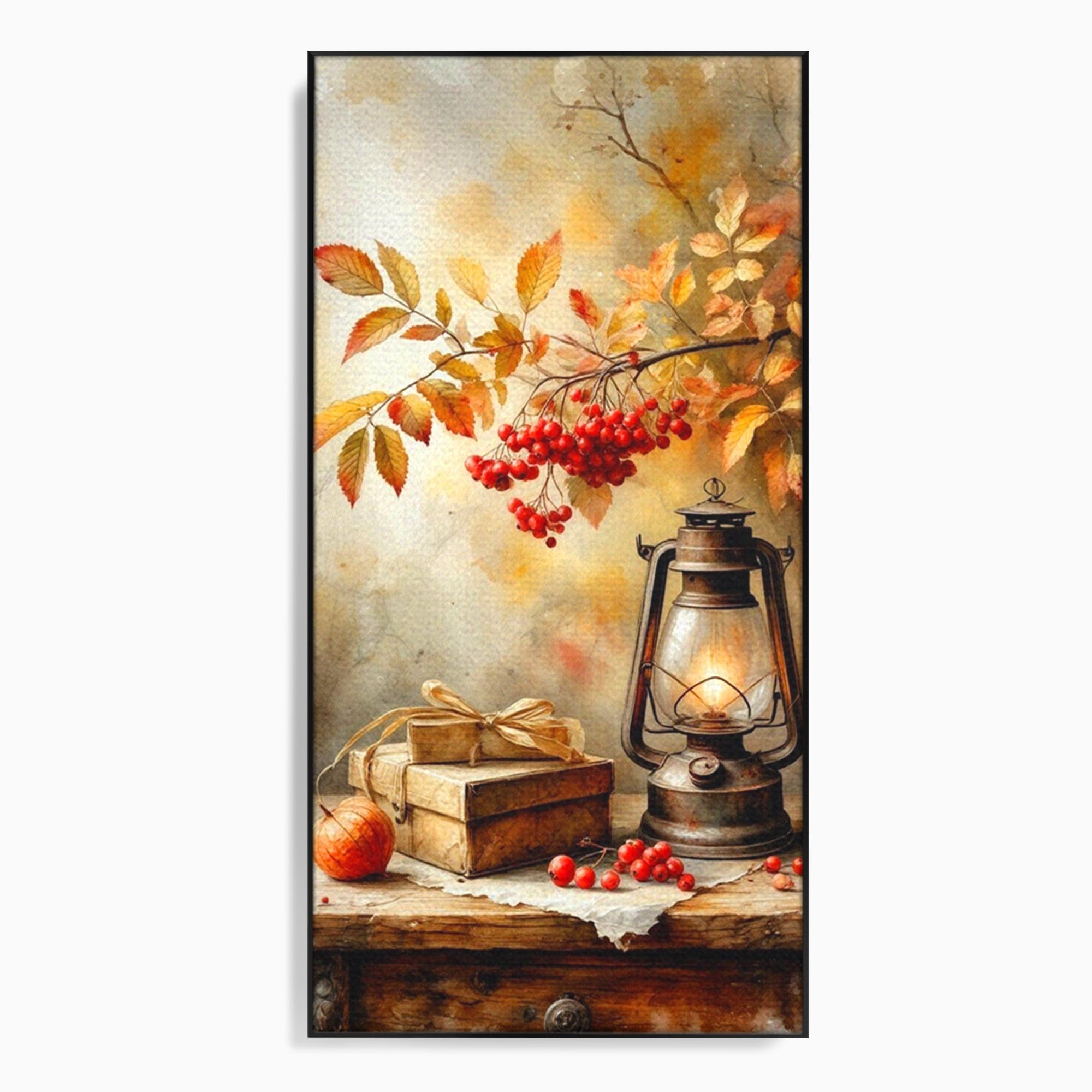 Tablou Canvas Premium LuxCanva® PI1068, Lanterna De Toamna, Lanterna, Toamna, Frunze, Decor, Living, Natura, Culori Vibrante
