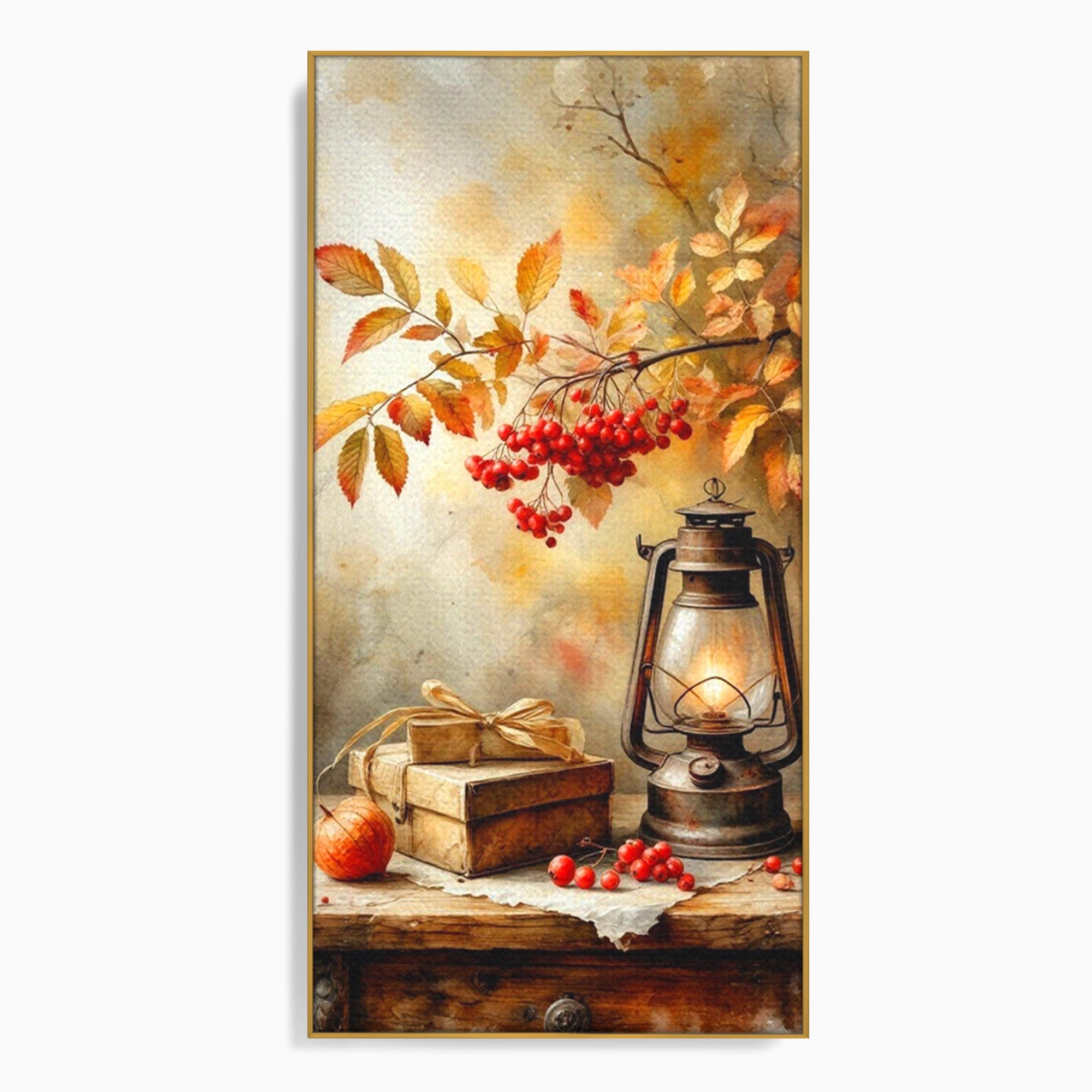 Tablou Canvas Premium LuxCanva® PI1068, Lanterna De Toamna, Lanterna, Toamna, Frunze, Decor, Living, Natura, Culori Vibrante