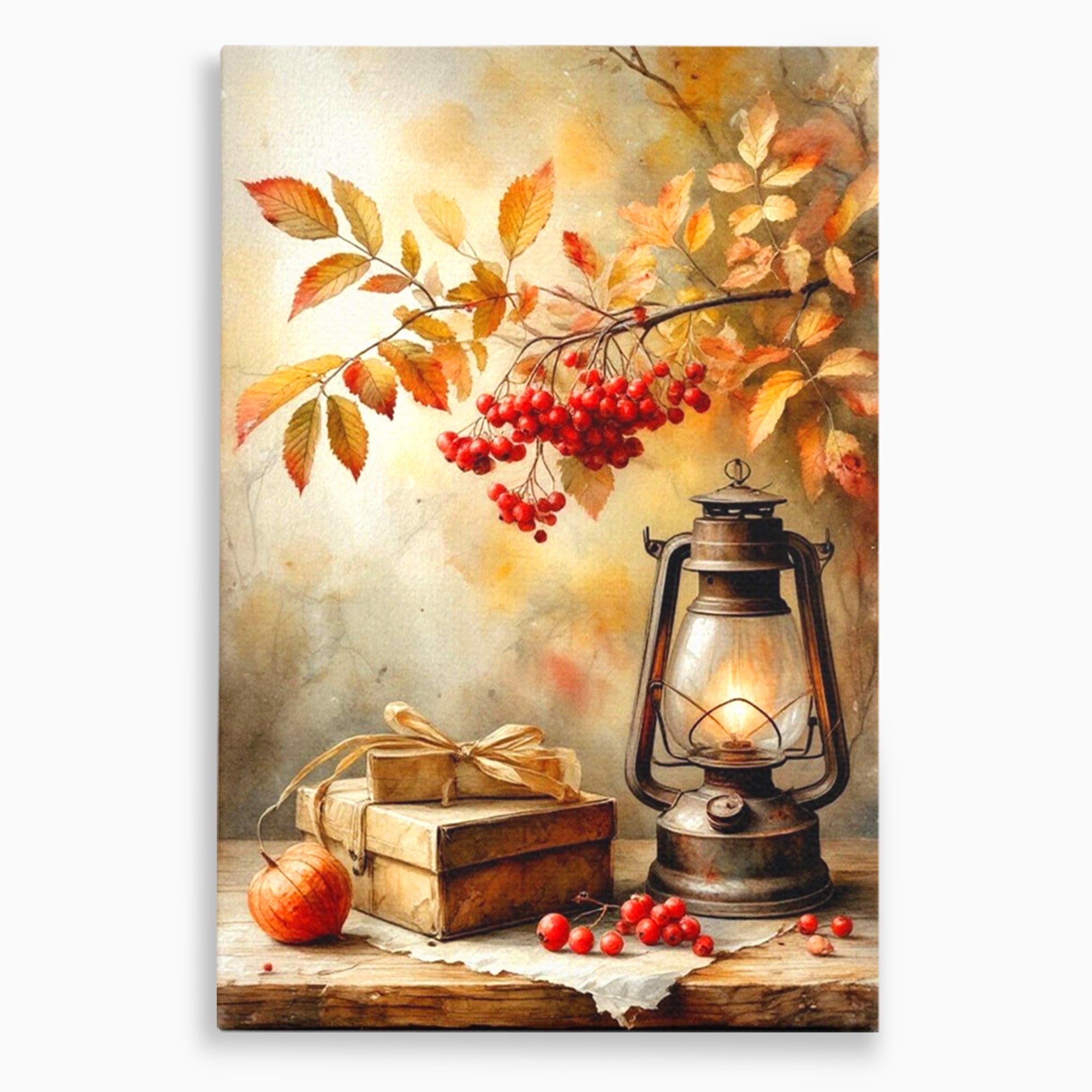 Tablou Canvas Premium LuxCanva® PI1068, Lanterna De Toamna, Lanterna, Toamna, Frunze, Decor, Living, Natura, Culori Vibrante