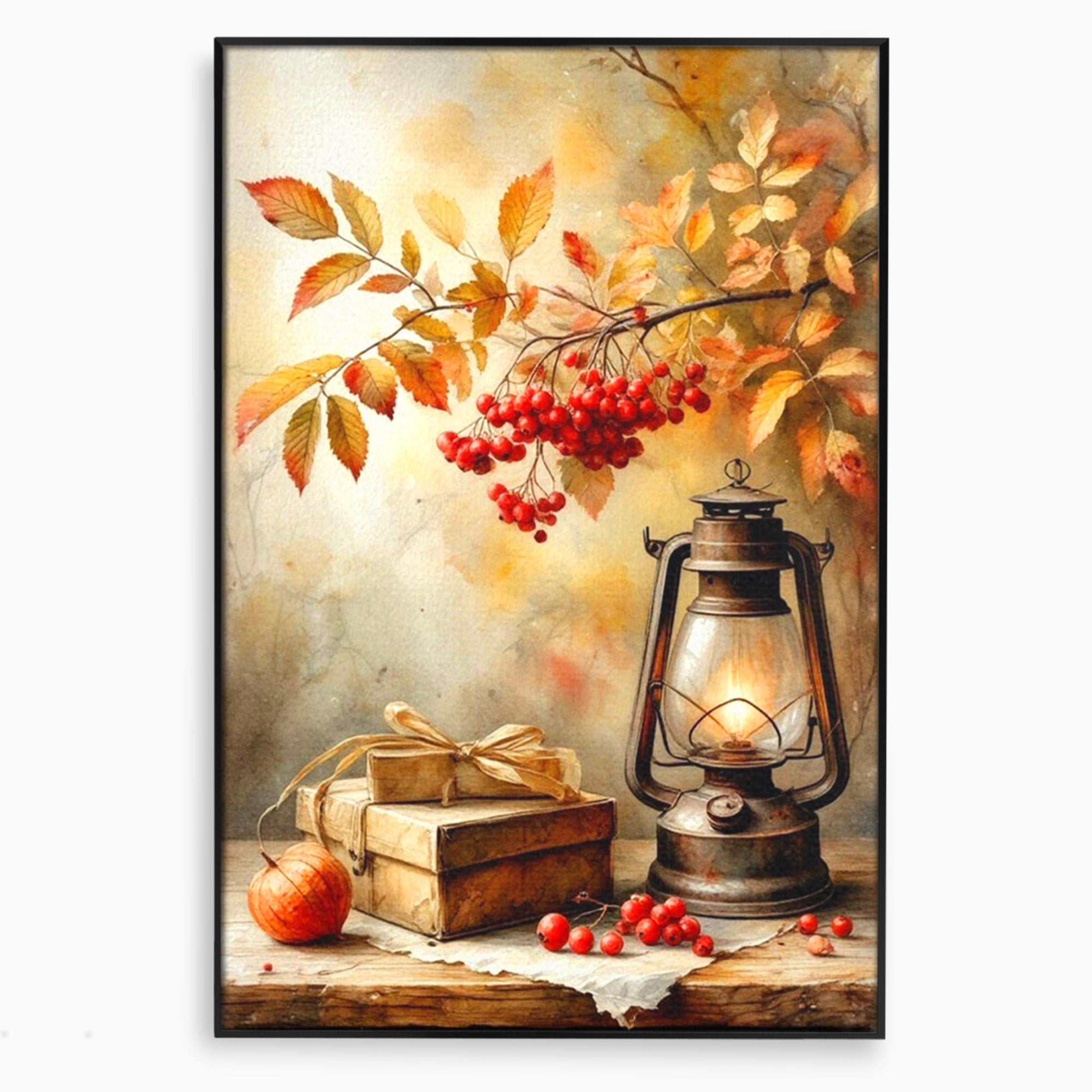 Tablou Canvas Premium LuxCanva® PI1068, Lanterna De Toamna, Lanterna, Toamna, Frunze, Decor, Living, Natura, Culori Vibrante