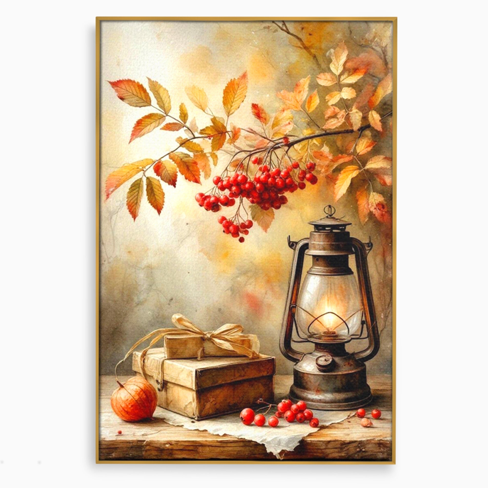 Tablou Canvas Premium LuxCanva® PI1068, Lanterna De Toamna, Lanterna, Toamna, Frunze, Decor, Living, Natura, Culori Vibrante