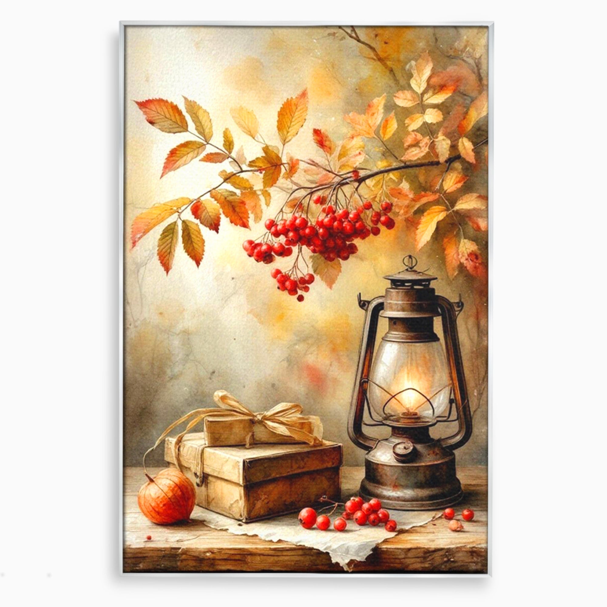 Tablou Canvas Premium LuxCanva® PI1068, Lanterna De Toamna, Lanterna, Toamna, Frunze, Decor, Living, Natura, Culori Vibrante