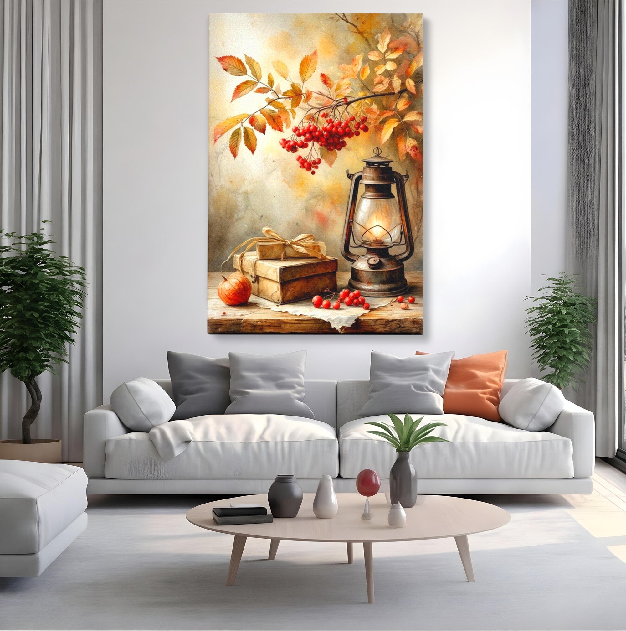Tablou Canvas Premium LuxCanva® PI1068, Lanterna De Toamna, Lanterna, Toamna, Frunze, Decor, Living, Natura, Culori Vibrante