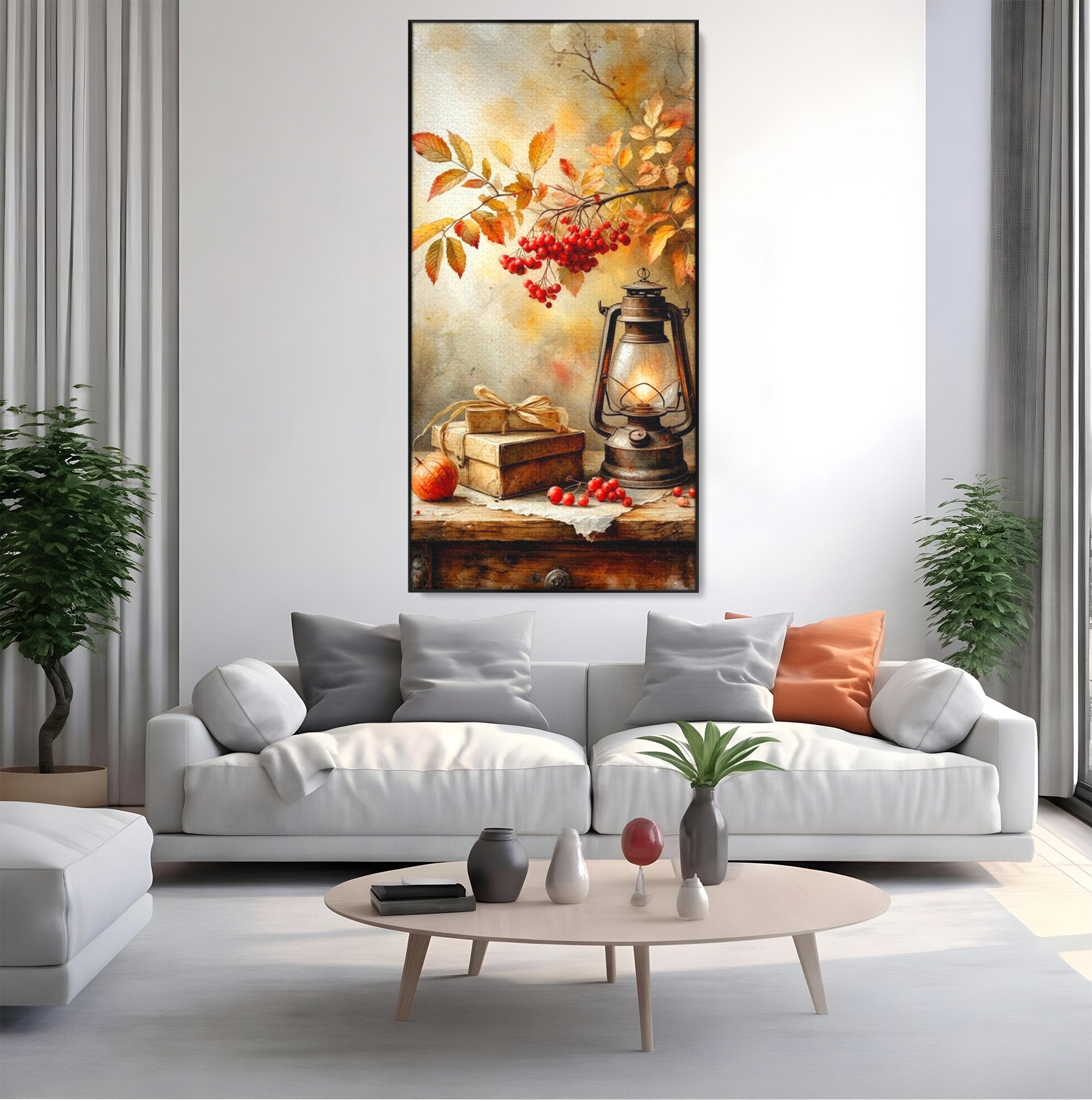 Tablou Canvas Premium LuxCanva® PI1068, Lanterna De Toamna, Lanterna, Toamna, Frunze, Decor, Living, Natura, Culori Vibrante
