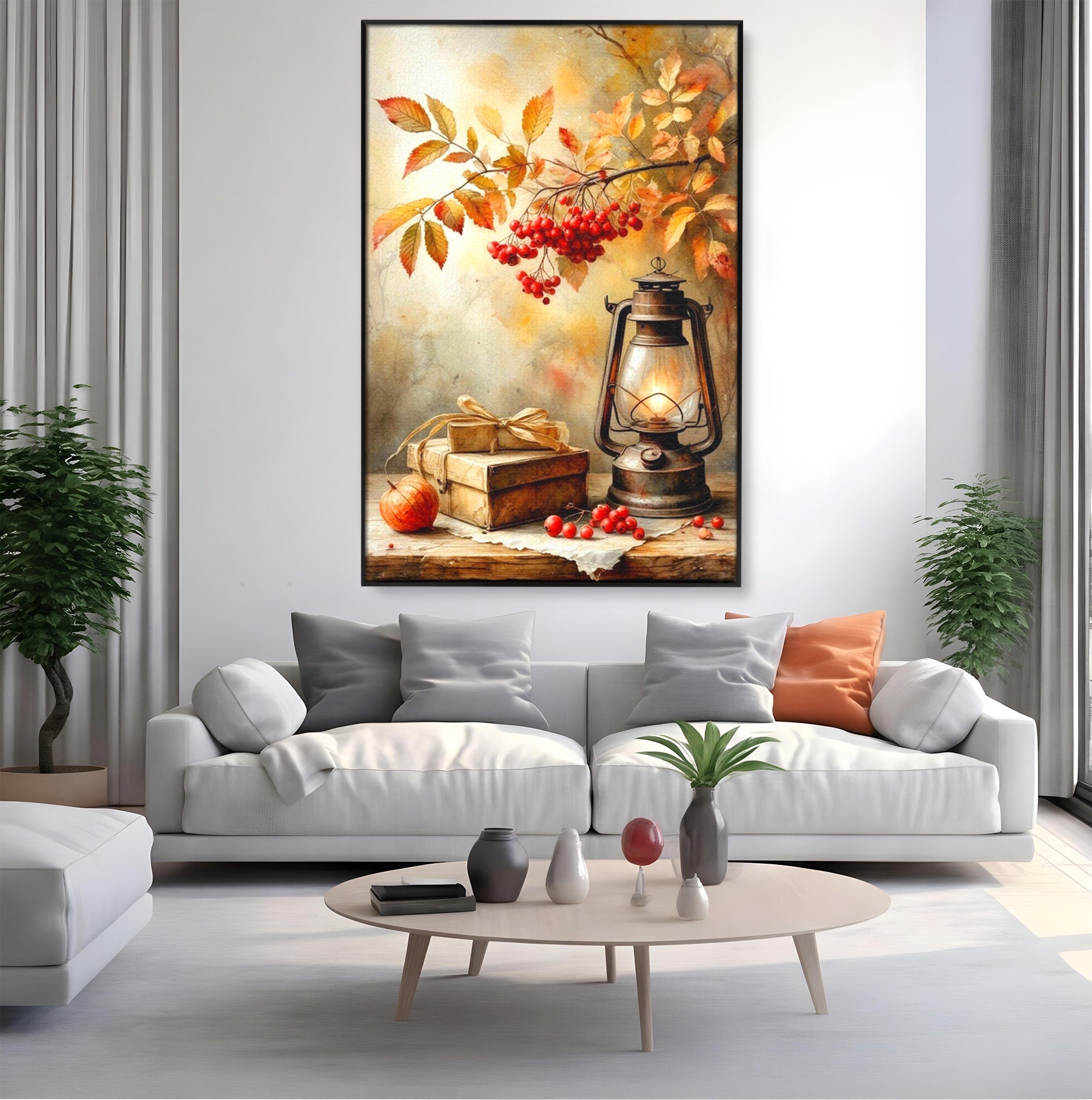 Tablou Canvas Premium LuxCanva® PI1068, Lanterna De Toamna, Lanterna, Toamna, Frunze, Decor, Living, Natura, Culori Vibrante