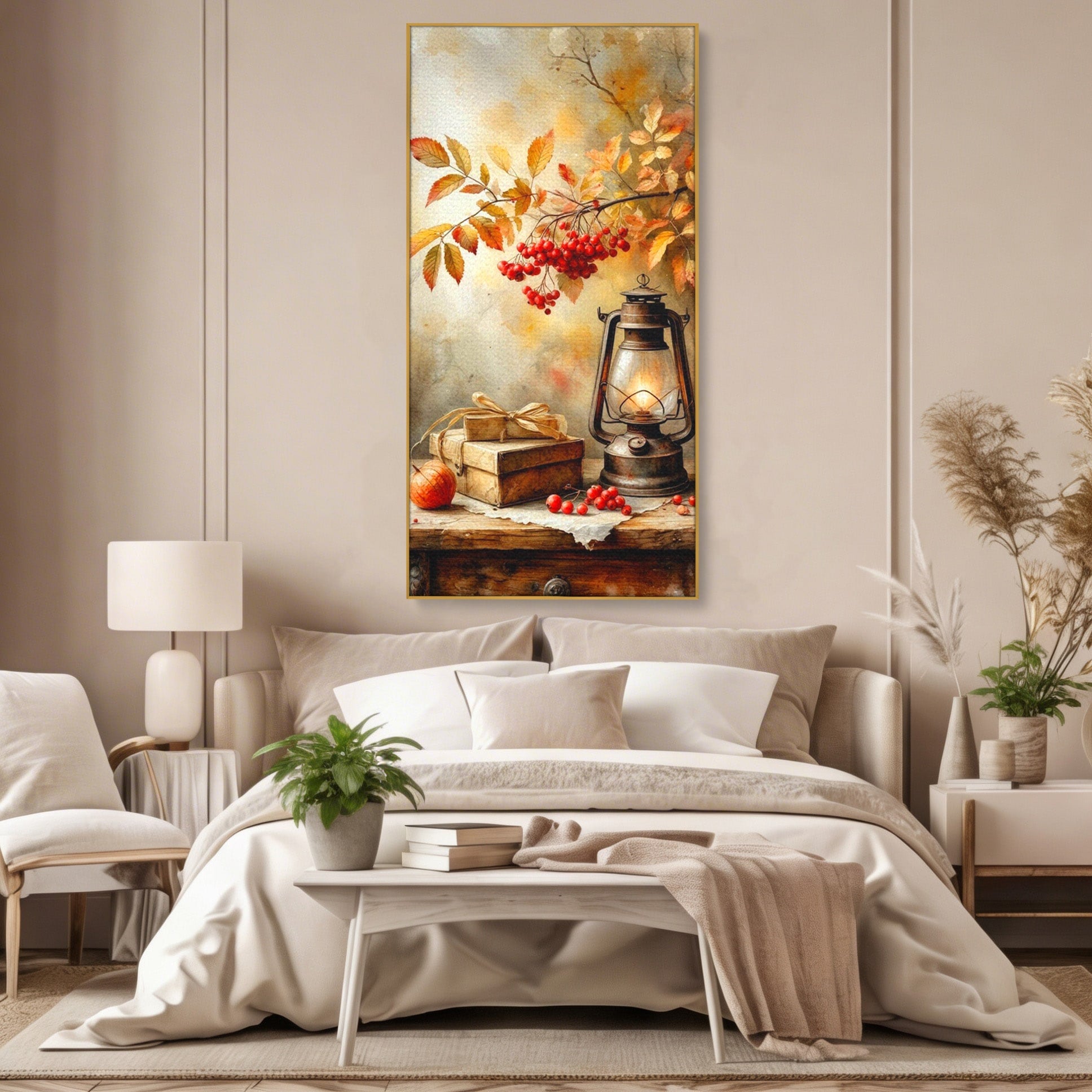 Tablou Canvas Premium LuxCanva® PI1068, Lanterna De Toamna, Lanterna, Toamna, Frunze, Decor, Living, Natura, Culori Vibrante