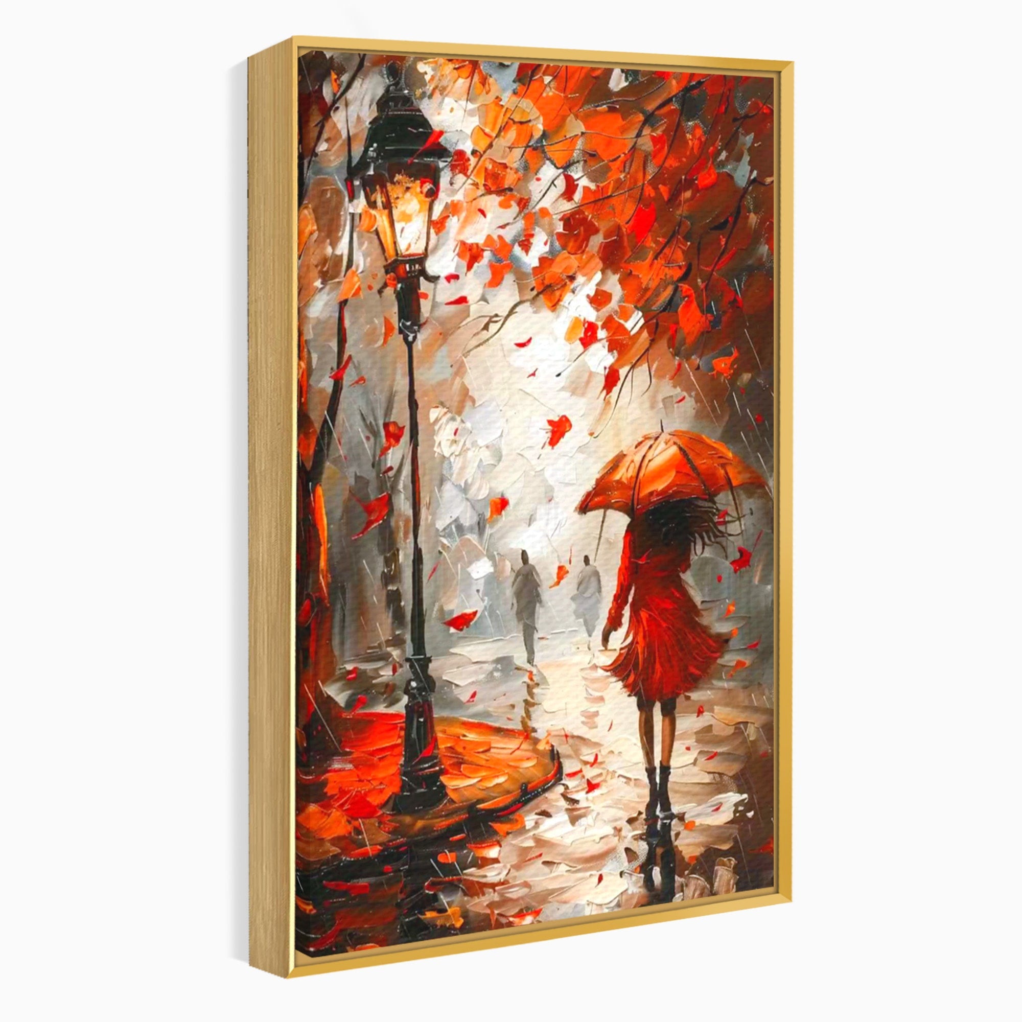 Tablou Canvas Premium LuxCanva® PI1069, Plimbare De Toamna, Toamna, Umbrela, Femeie, Plimbare, Parc, Living, Romantic, Culori Vibrante