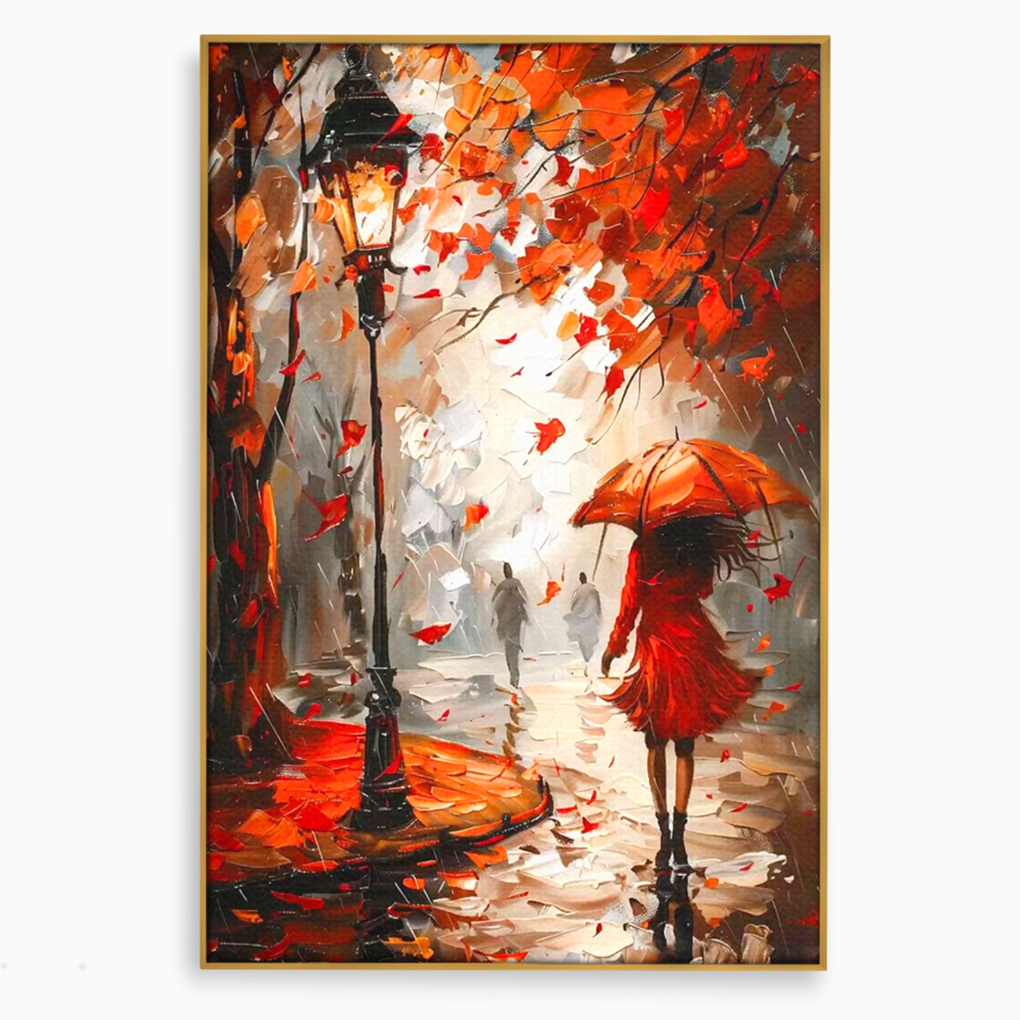 Tablou Canvas Premium LuxCanva® PI1069, Plimbare De Toamna, Toamna, Umbrela, Femeie, Plimbare, Parc, Living, Romantic, Culori Vibrante