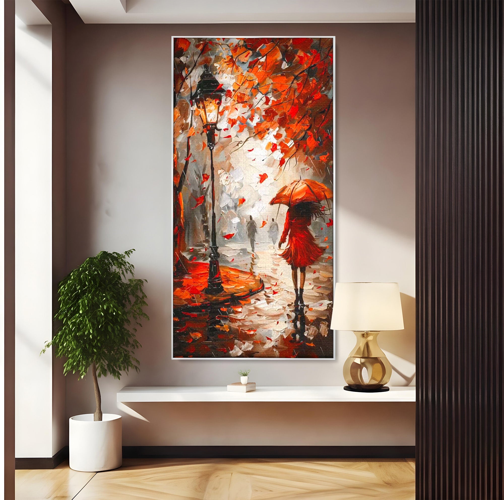 Tablou Canvas Premium LuxCanva® PI1069, Plimbare De Toamna, Toamna, Umbrela, Femeie, Plimbare, Parc, Living, Romantic, Culori Vibrante