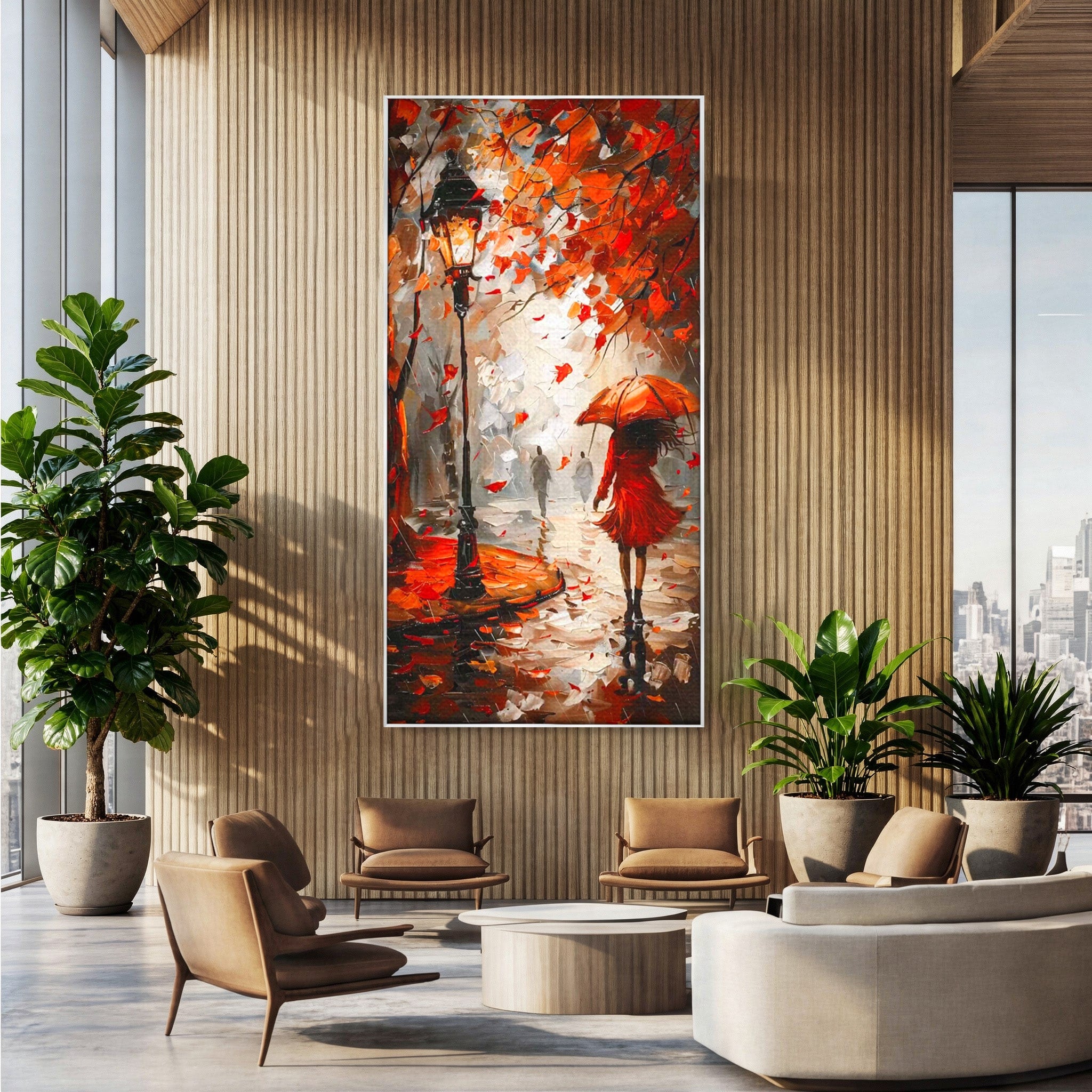 Tablou Canvas Premium LuxCanva® PI1069, Plimbare De Toamna, Toamna, Umbrela, Femeie, Plimbare, Parc, Living, Romantic, Culori Vibrante