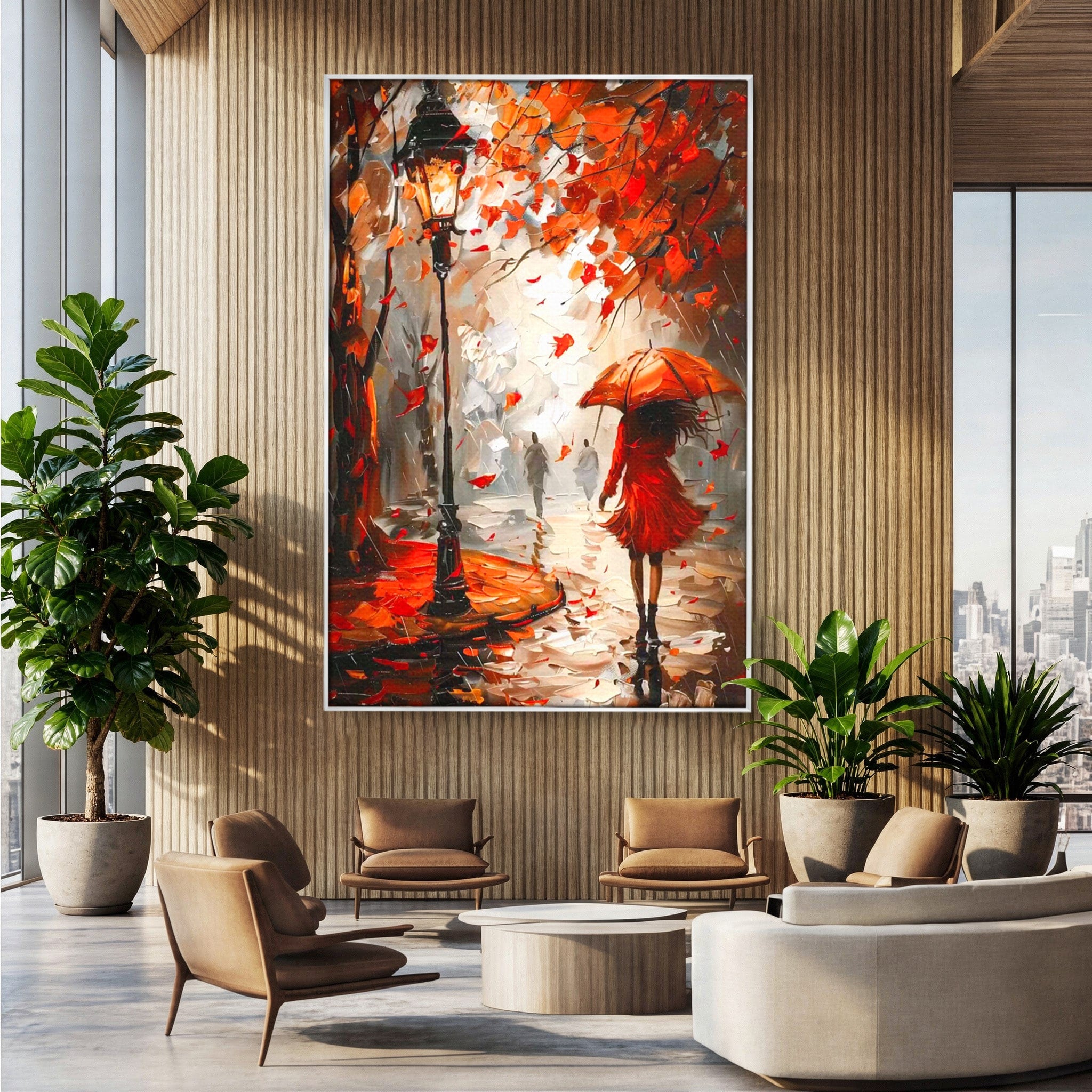 Tablou Canvas Premium LuxCanva® PI1069, Plimbare De Toamna, Toamna, Umbrela, Femeie, Plimbare, Parc, Living, Romantic, Culori Vibrante