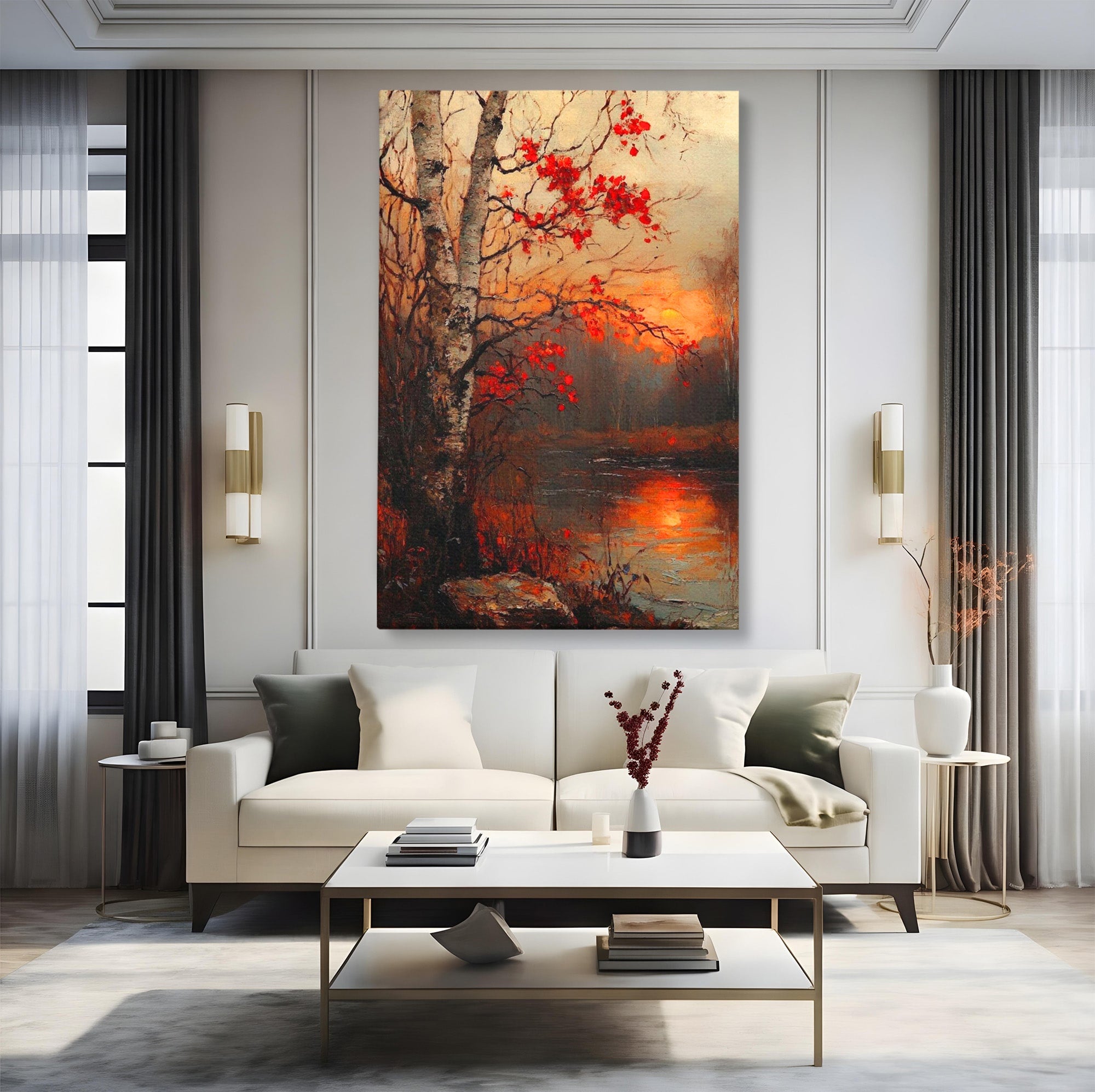 Tablou Canvas Premium LuxCanva® PI1070, Apus De Toamna, Anotimp, Toamna, Peisaj, Natura, Living, Culori Vibrante