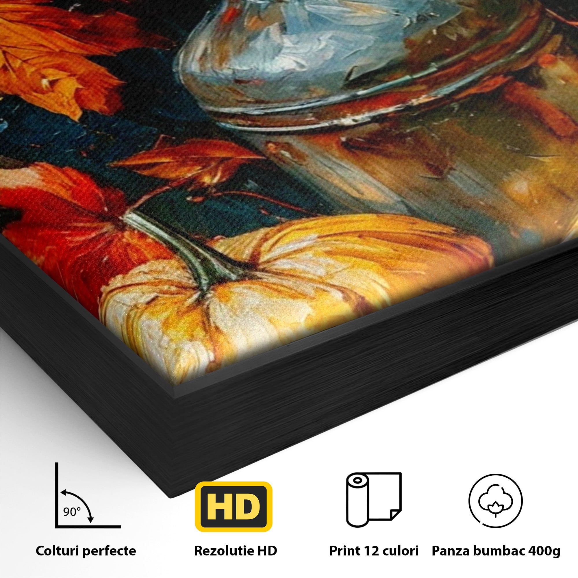 Tablou Canvas Premium LuxCanva® PI1071, Dovleci De Toamna, Portocaliu, Dovleci, Frunze, Natura, Living, Culori Vibrante