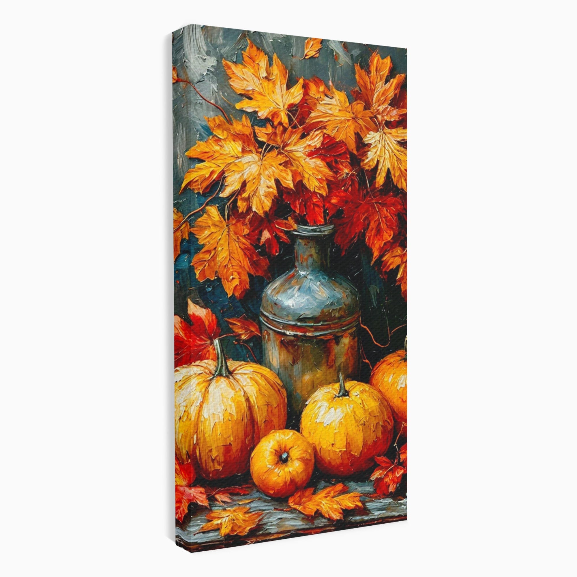 Tablou Canvas Premium LuxCanva® PI1071, Dovleci De Toamna, Portocaliu, Dovleci, Frunze, Natura, Living, Culori Vibrante