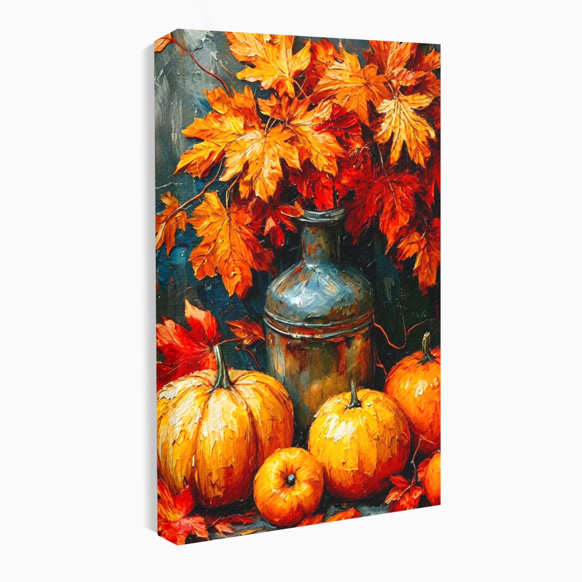 Tablou Canvas Premium LuxCanva® PI1071, Dovleci De Toamna, Portocaliu, Dovleci, Frunze, Natura, Living, Culori Vibrante