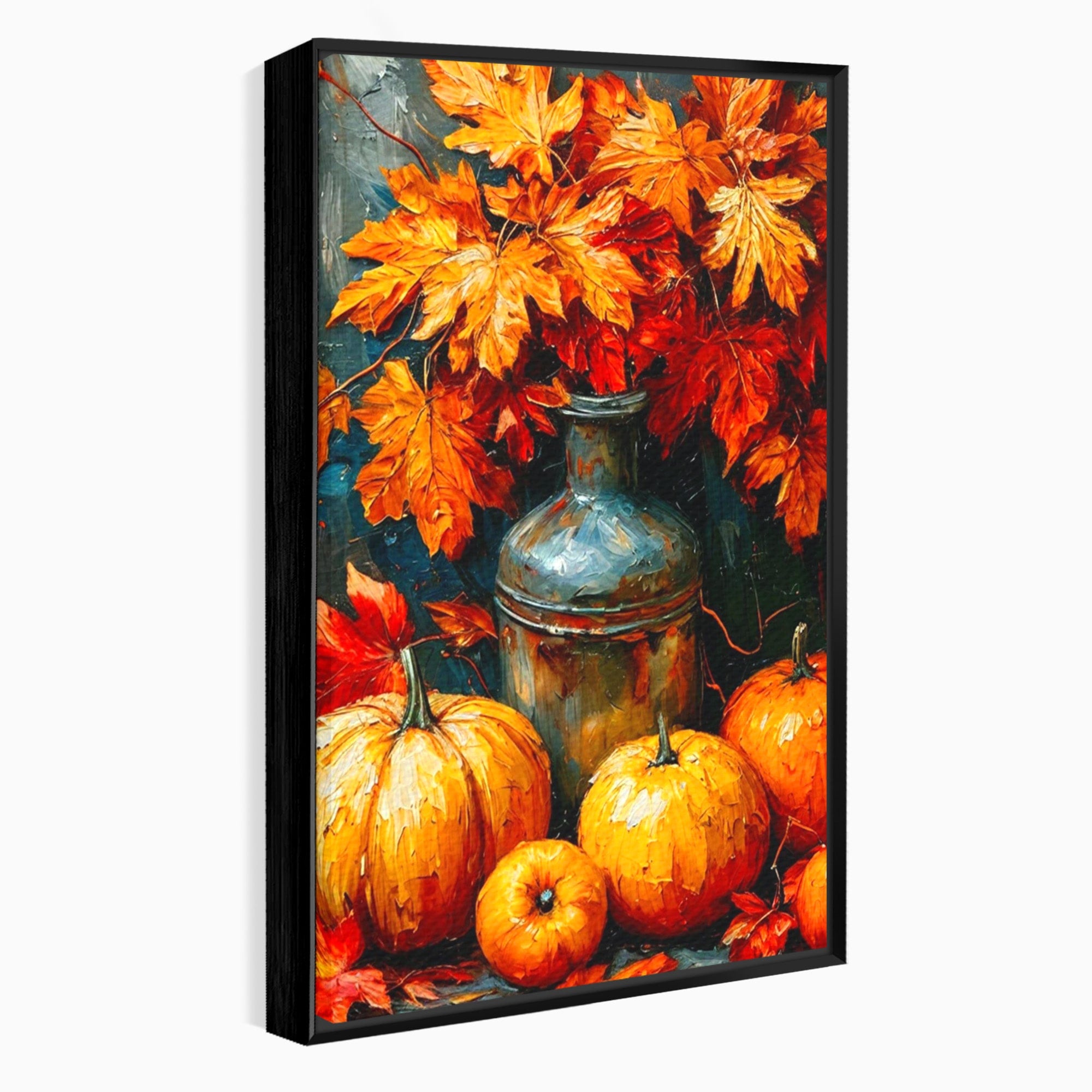 Tablou Canvas Premium LuxCanva® PI1071, Dovleci De Toamna, Portocaliu, Dovleci, Frunze, Natura, Living, Culori Vibrante