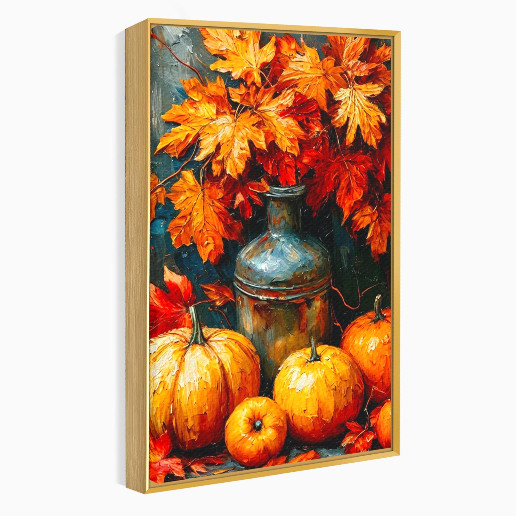 Tablou Canvas Premium LuxCanva® PI1071, Dovleci De Toamna, Portocaliu, Dovleci, Frunze, Natura, Living, Culori Vibrante