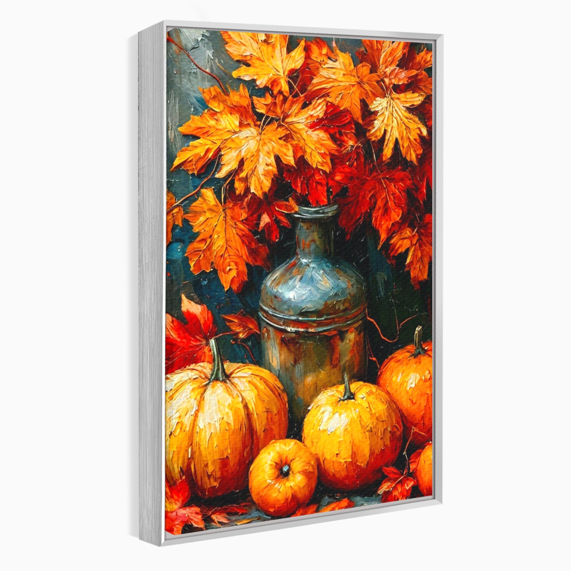Tablou Canvas Premium LuxCanva® PI1071, Dovleci De Toamna, Portocaliu, Dovleci, Frunze, Natura, Living, Culori Vibrante