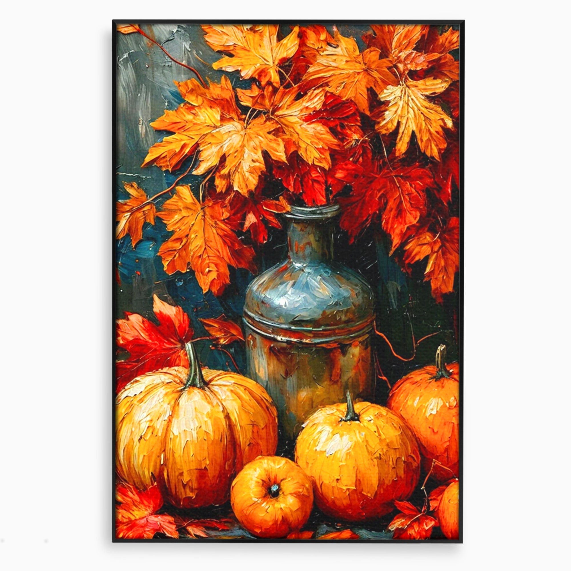 Tablou Canvas Premium LuxCanva® PI1071, Dovleci De Toamna, Portocaliu, Dovleci, Frunze, Natura, Living, Culori Vibrante