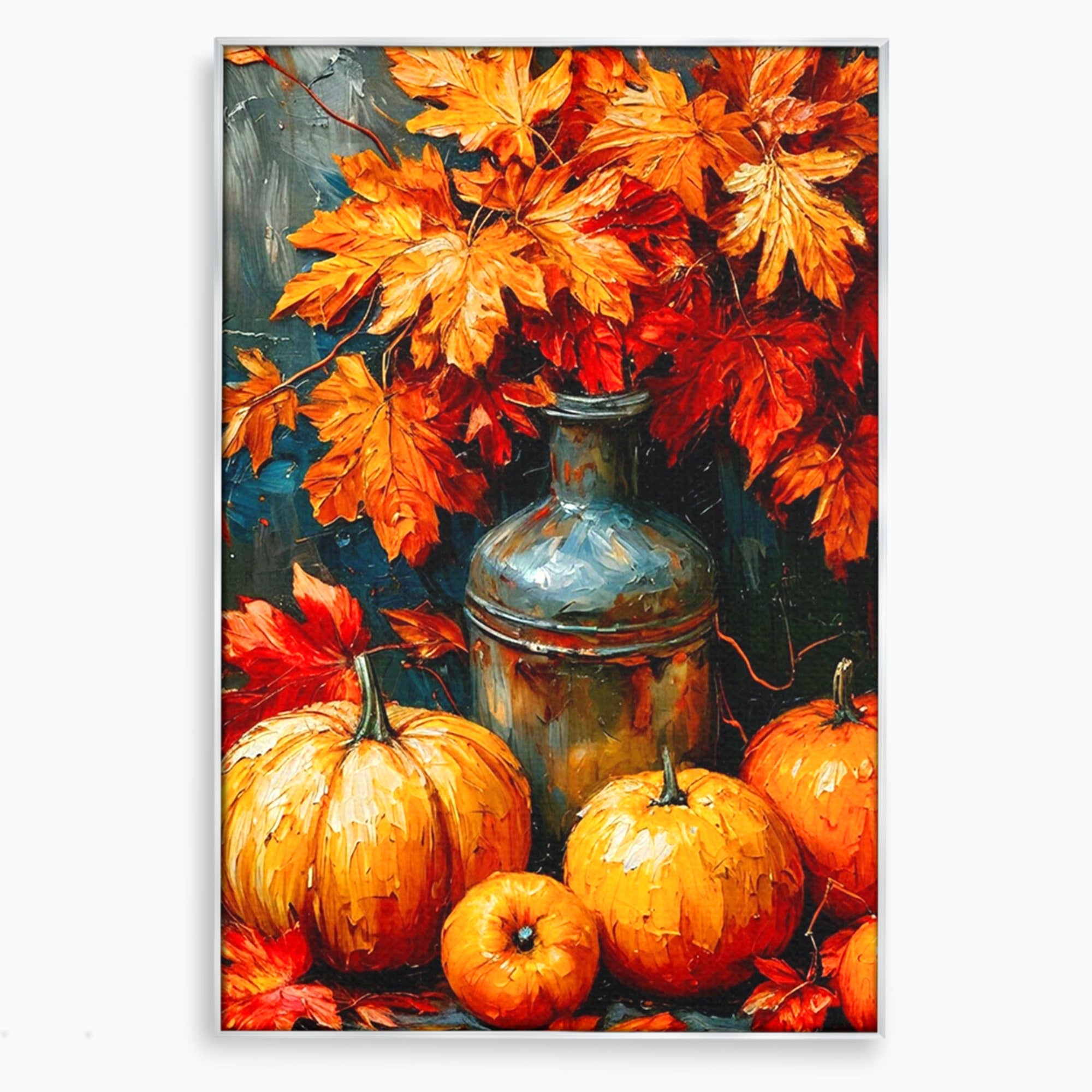 Tablou Canvas Premium LuxCanva® PI1071, Dovleci De Toamna, Portocaliu, Dovleci, Frunze, Natura, Living, Culori Vibrante
