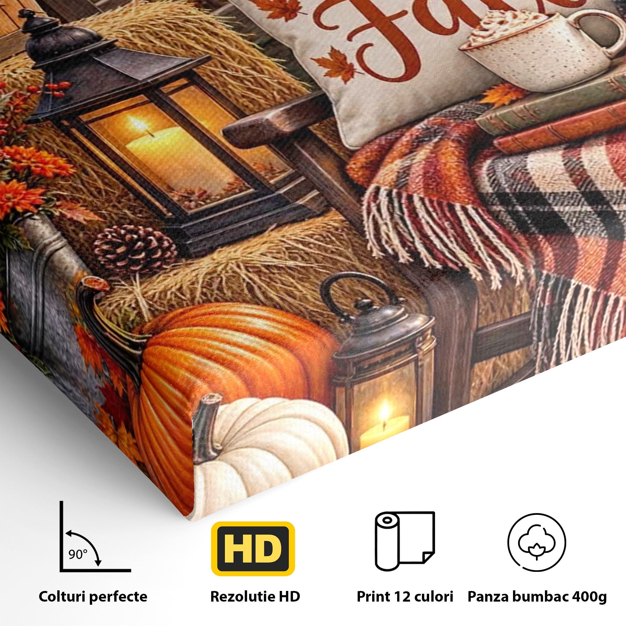 Tablou Canvas Premium LuxCanva® PI1072, Bine Ai Venit Toamna, Armonie, Decor Rustic, Lanterna, Living, Culori Calde, Culori Vibrante