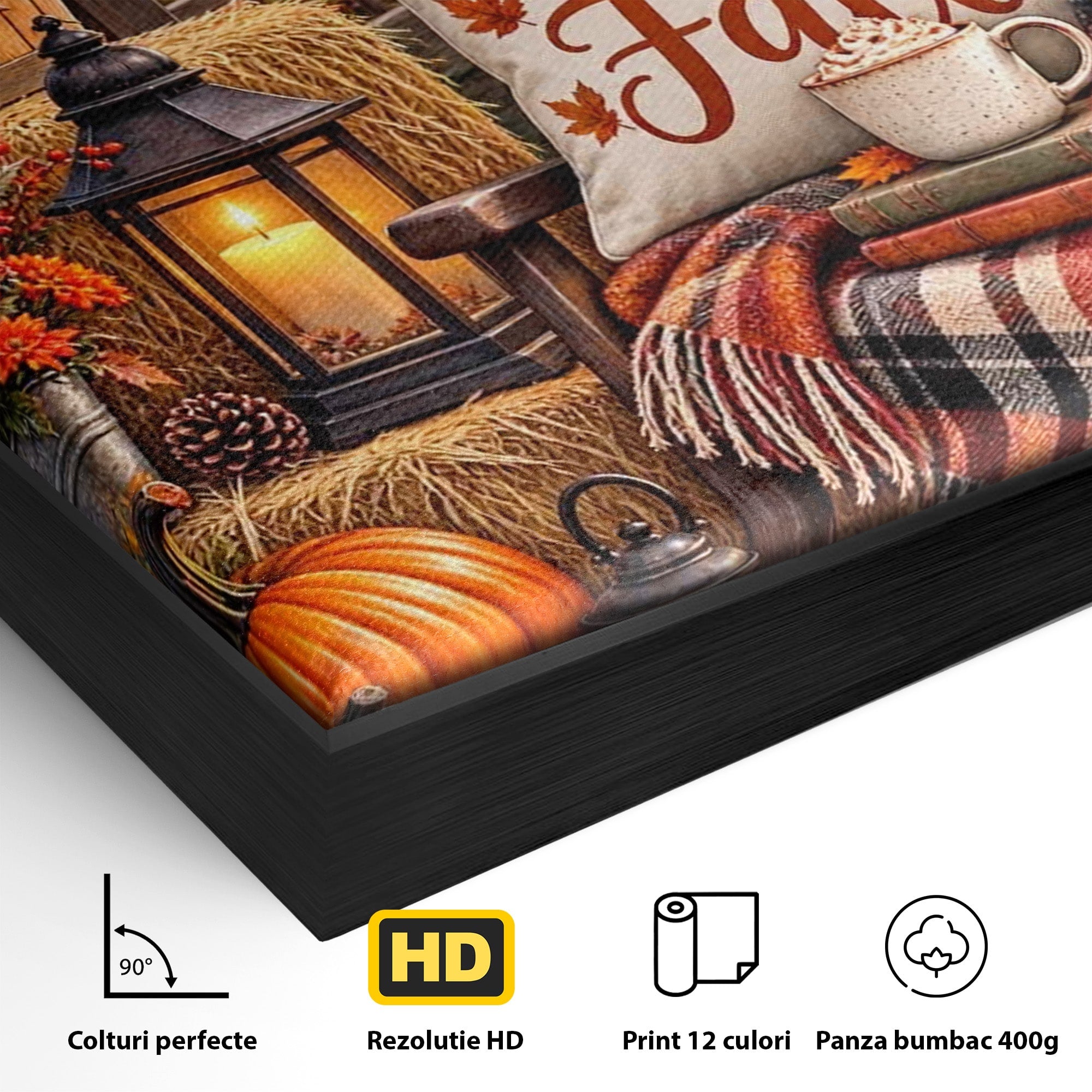 Tablou Canvas Premium LuxCanva® PI1072, Bine Ai Venit Toamna, Armonie, Decor Rustic, Lanterna, Living, Culori Calde, Culori Vibrante