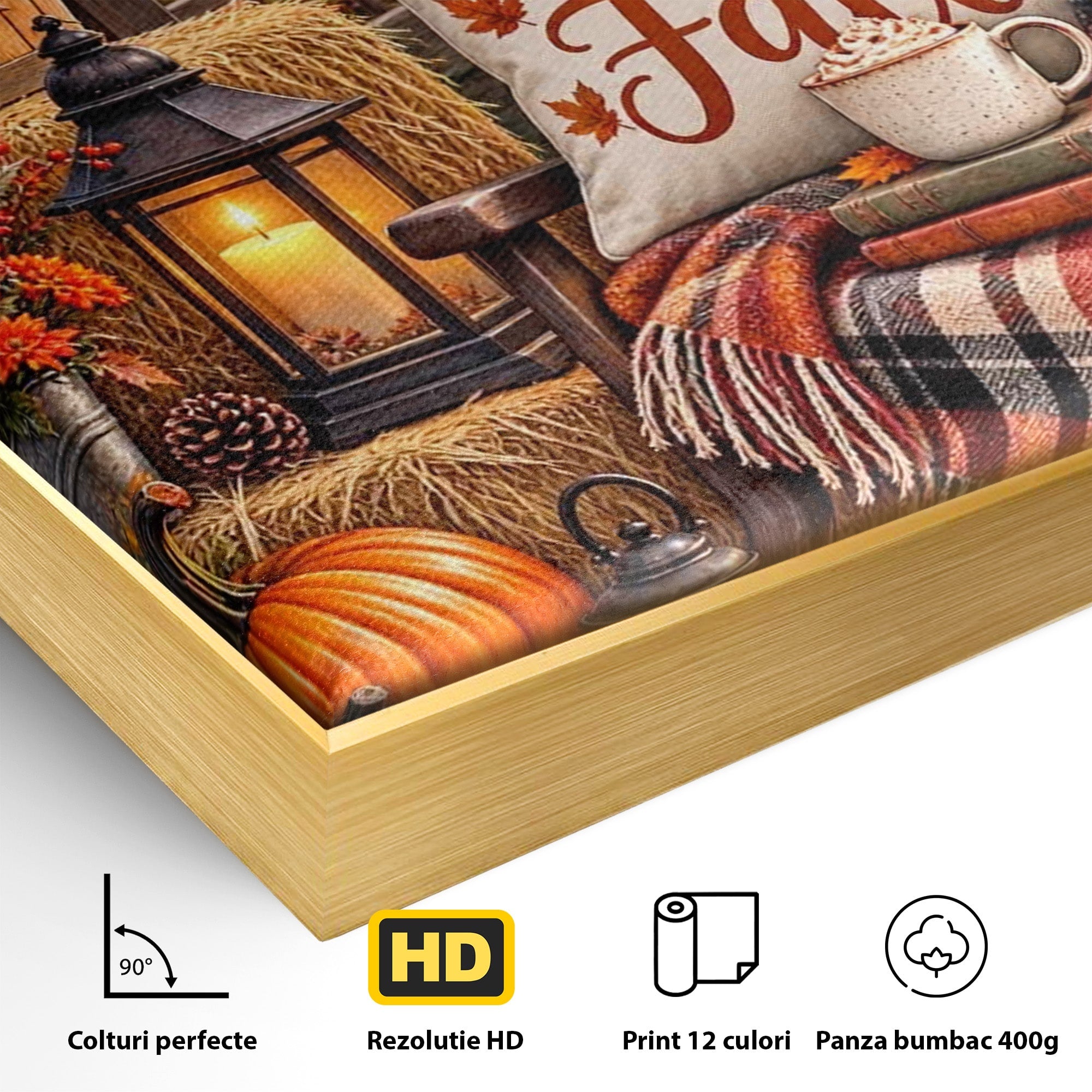 Tablou Canvas Premium LuxCanva® PI1072, Bine Ai Venit Toamna, Armonie, Decor Rustic, Lanterna, Living, Culori Calde, Culori Vibrante
