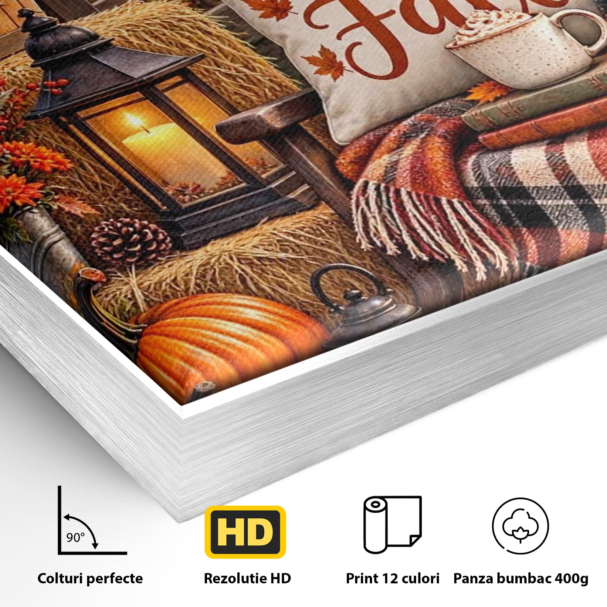 Tablou Canvas Premium LuxCanva® PI1072, Bine Ai Venit Toamna, Armonie, Decor Rustic, Lanterna, Living, Culori Calde, Culori Vibrante