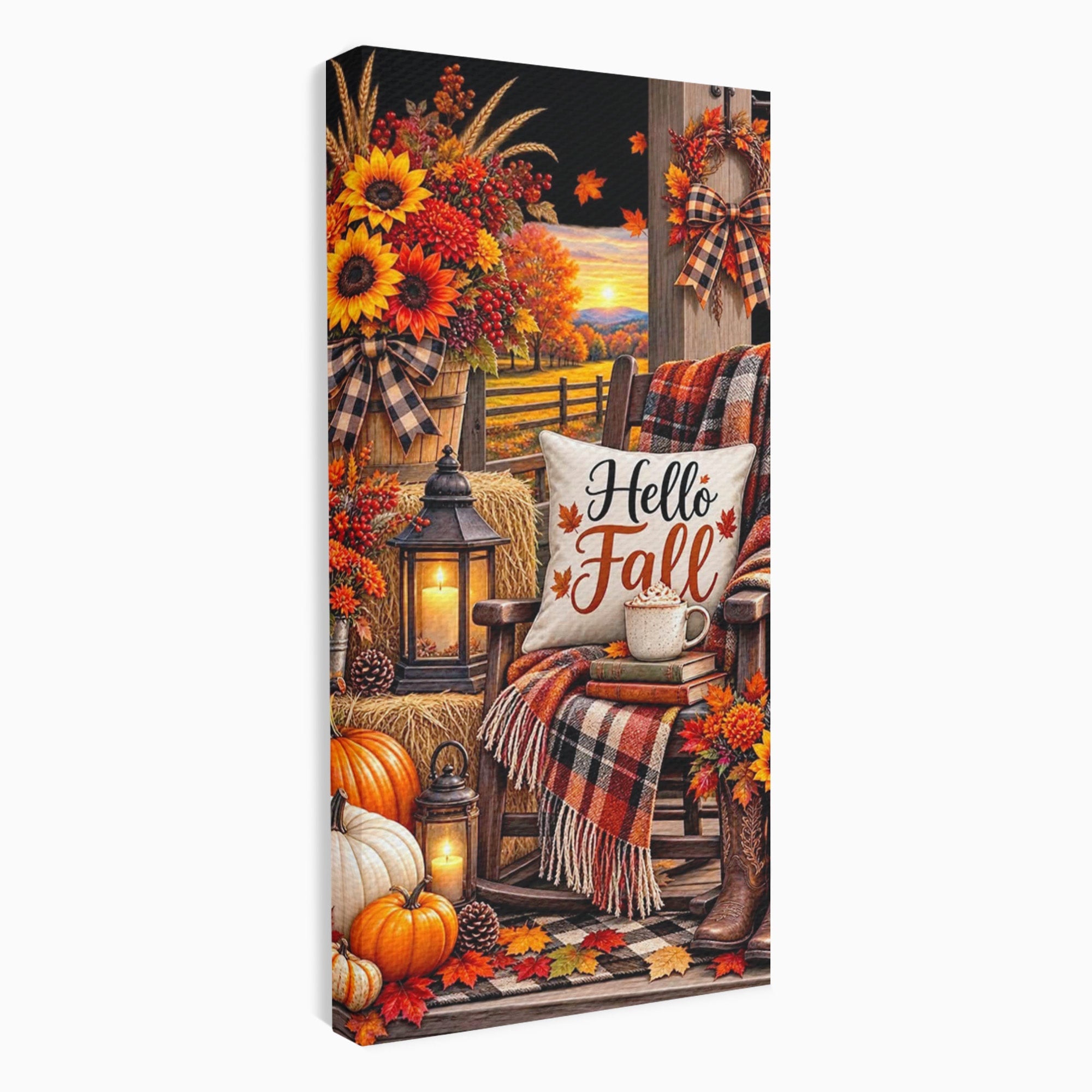Tablou Canvas Premium LuxCanva® PI1072, Bine Ai Venit Toamna, Armonie, Decor Rustic, Lanterna, Living, Culori Calde, Culori Vibrante
