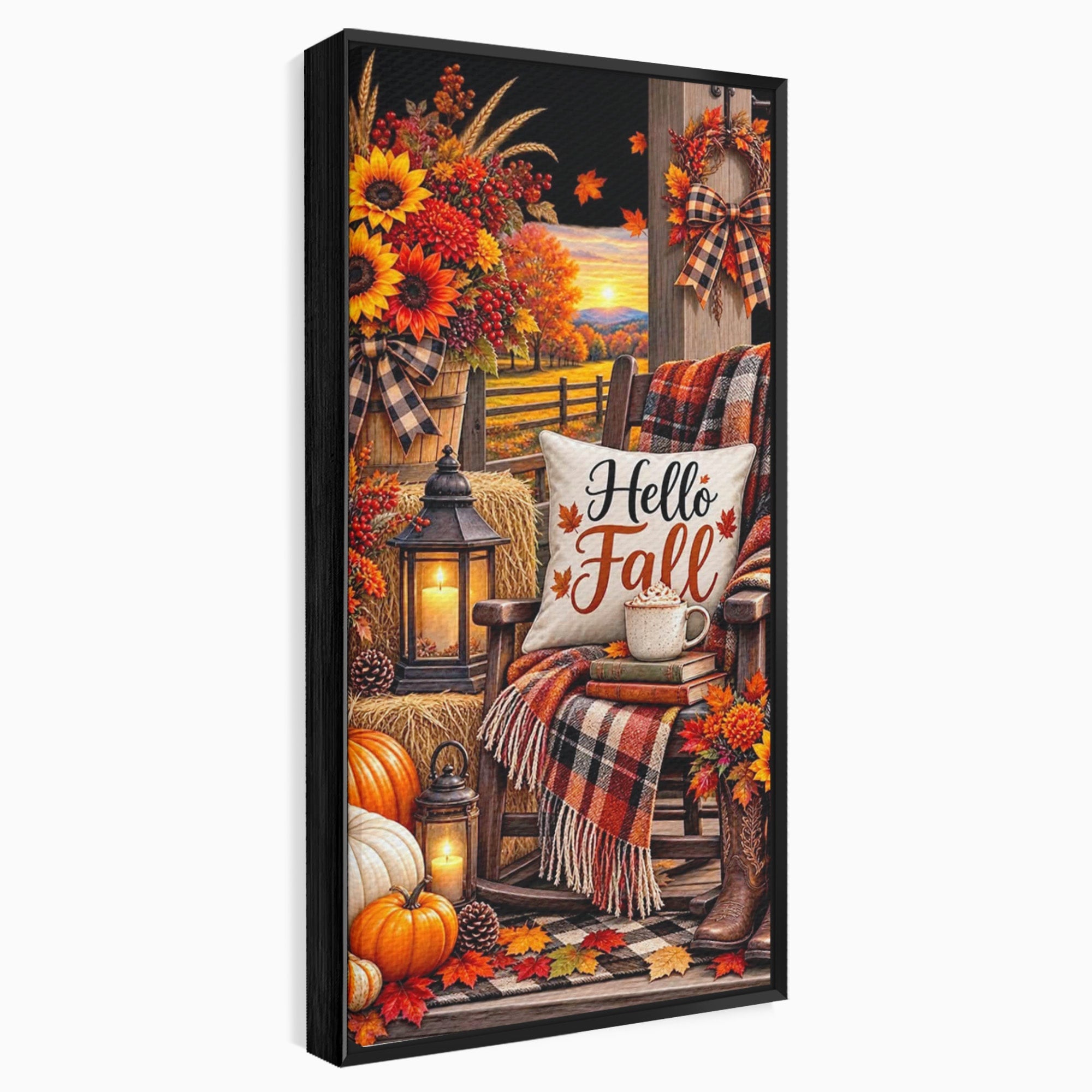 Tablou Canvas Premium LuxCanva® PI1072, Bine Ai Venit Toamna, Armonie, Decor Rustic, Lanterna, Living, Culori Calde, Culori Vibrante