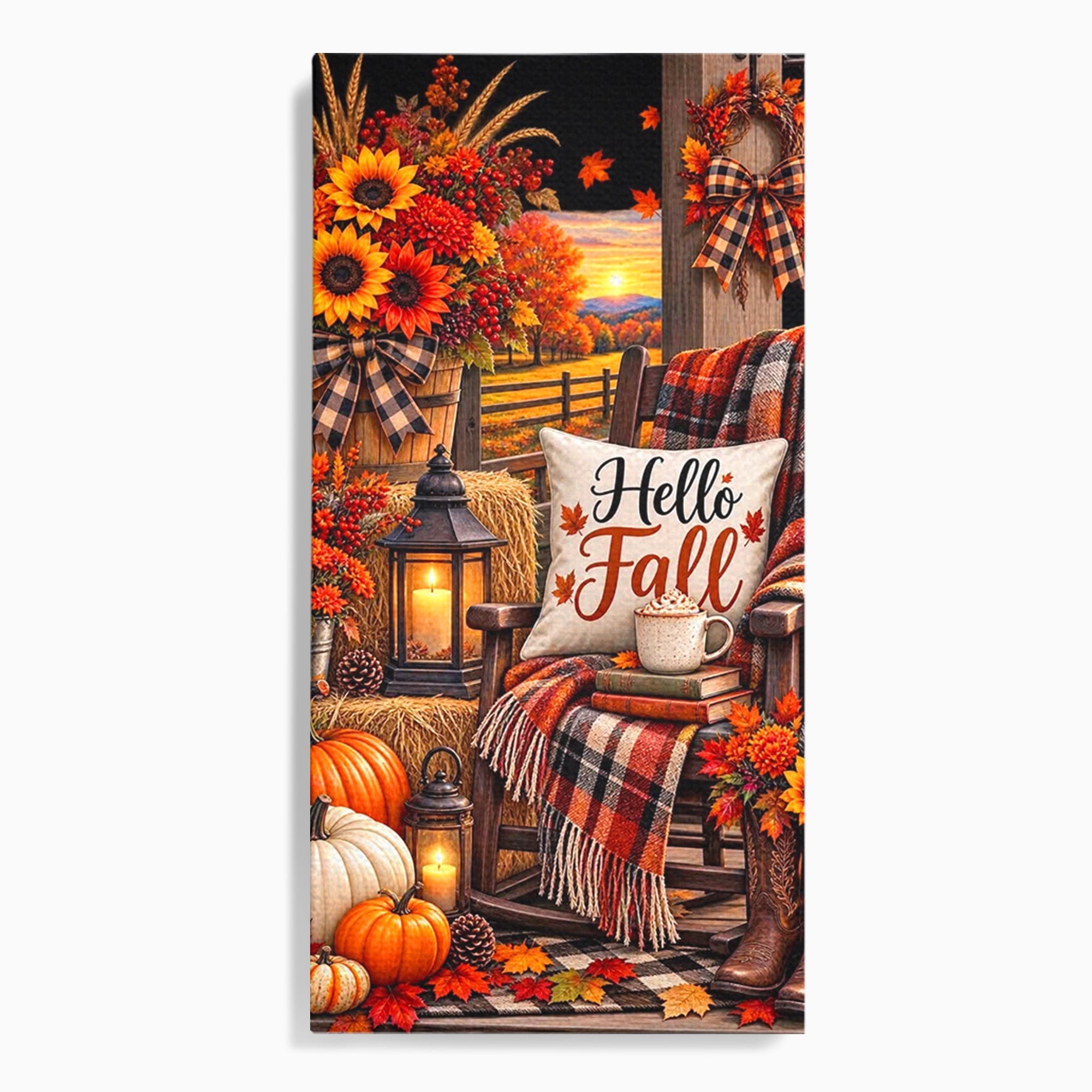 Tablou Canvas Premium LuxCanva® PI1072, Bine Ai Venit Toamna, Armonie, Decor Rustic, Lanterna, Living, Culori Calde, Culori Vibrante