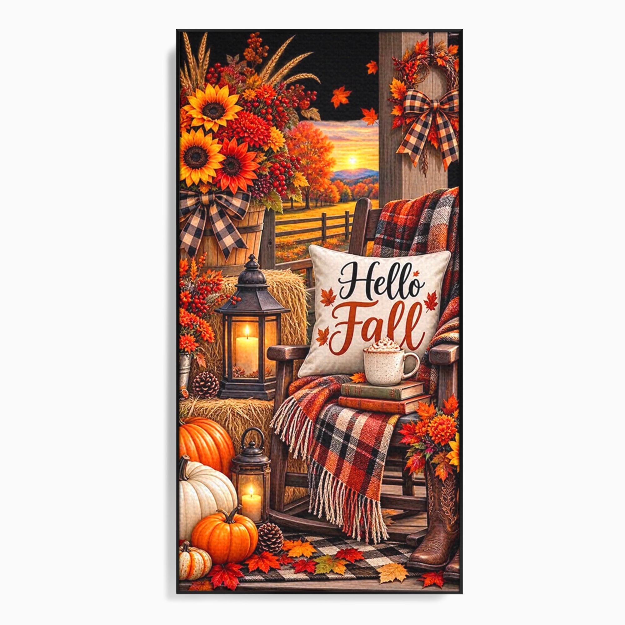 Tablou Canvas Premium LuxCanva® PI1072, Bine Ai Venit Toamna, Armonie, Decor Rustic, Lanterna, Living, Culori Calde, Culori Vibrante