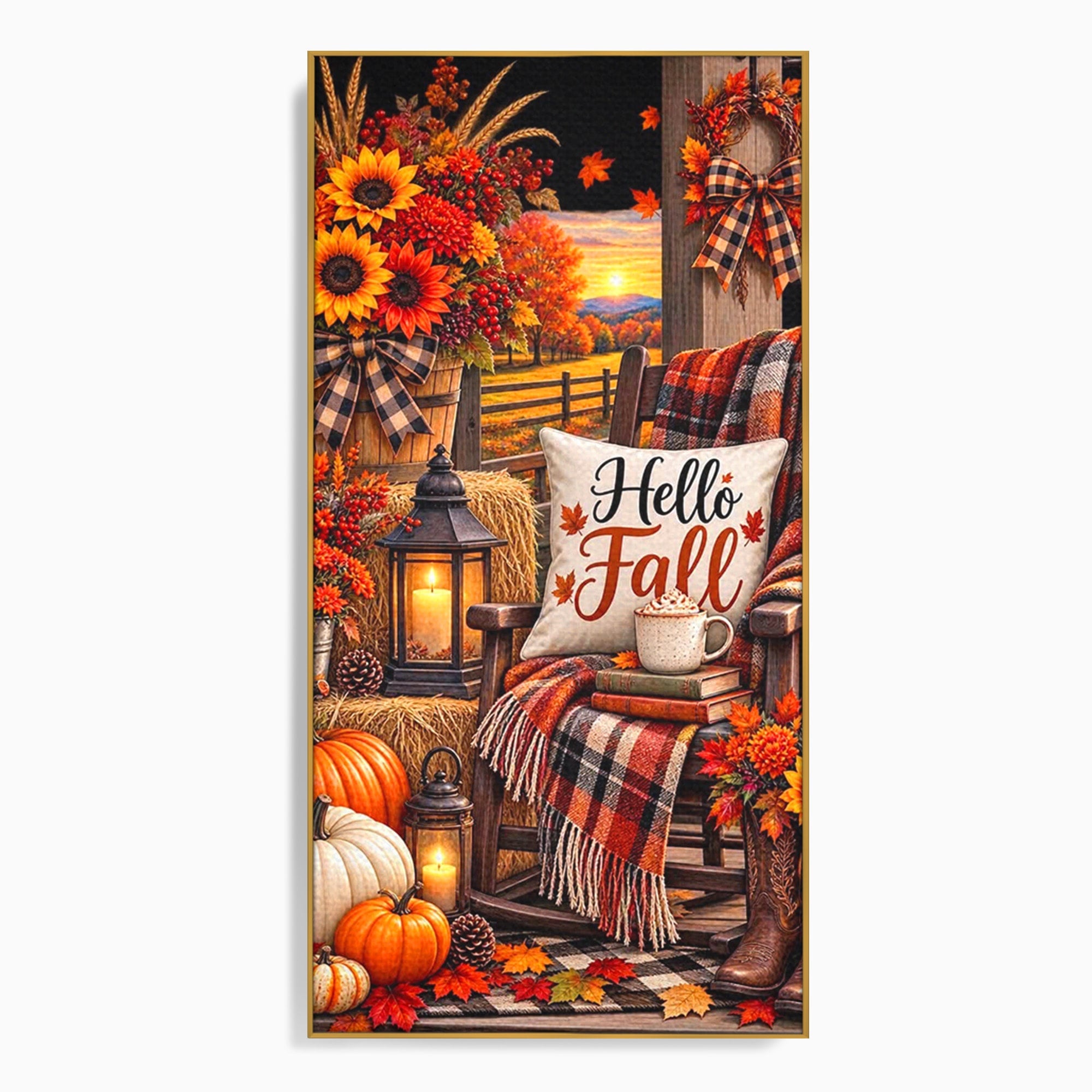 Tablou Canvas Premium LuxCanva® PI1072, Bine Ai Venit Toamna, Armonie, Decor Rustic, Lanterna, Living, Culori Calde, Culori Vibrante
