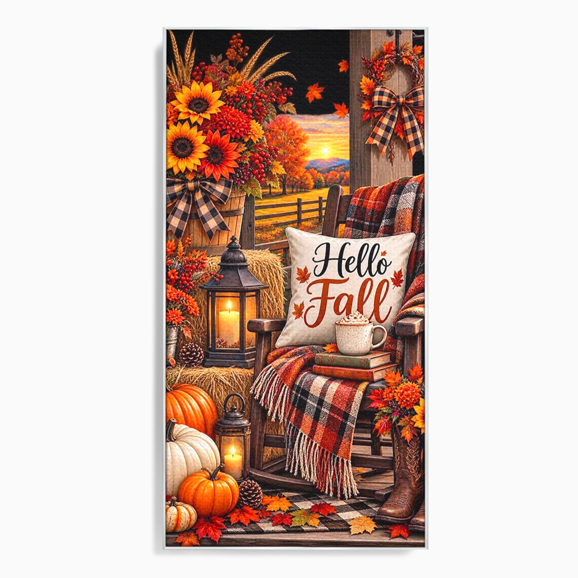 Tablou Canvas Premium LuxCanva® PI1072, Bine Ai Venit Toamna, Armonie, Decor Rustic, Lanterna, Living, Culori Calde, Culori Vibrante