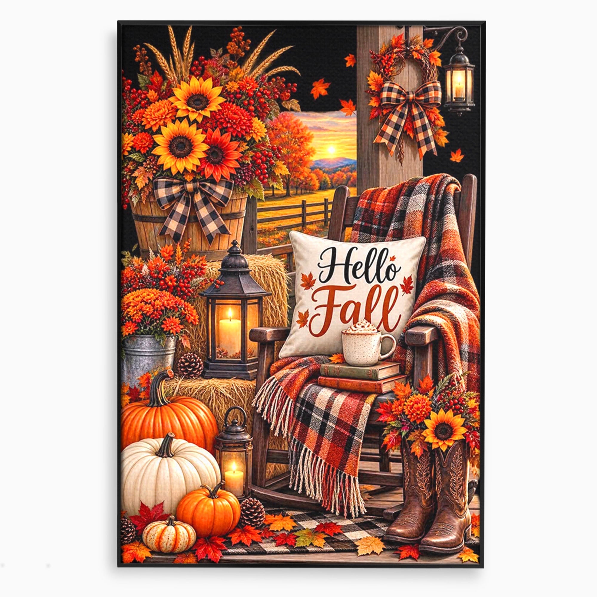 Tablou Canvas Premium LuxCanva® PI1072, Bine Ai Venit Toamna, Armonie, Decor Rustic, Lanterna, Living, Culori Calde, Culori Vibrante