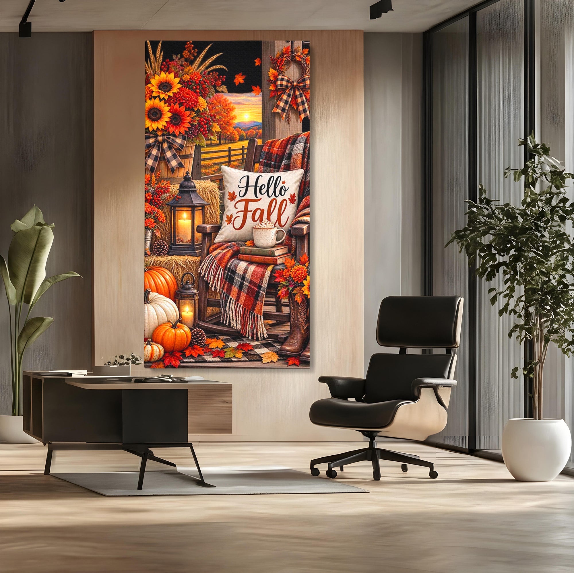 Tablou Canvas Premium LuxCanva® PI1072, Bine Ai Venit Toamna, Armonie, Decor Rustic, Lanterna, Living, Culori Calde, Culori Vibrante