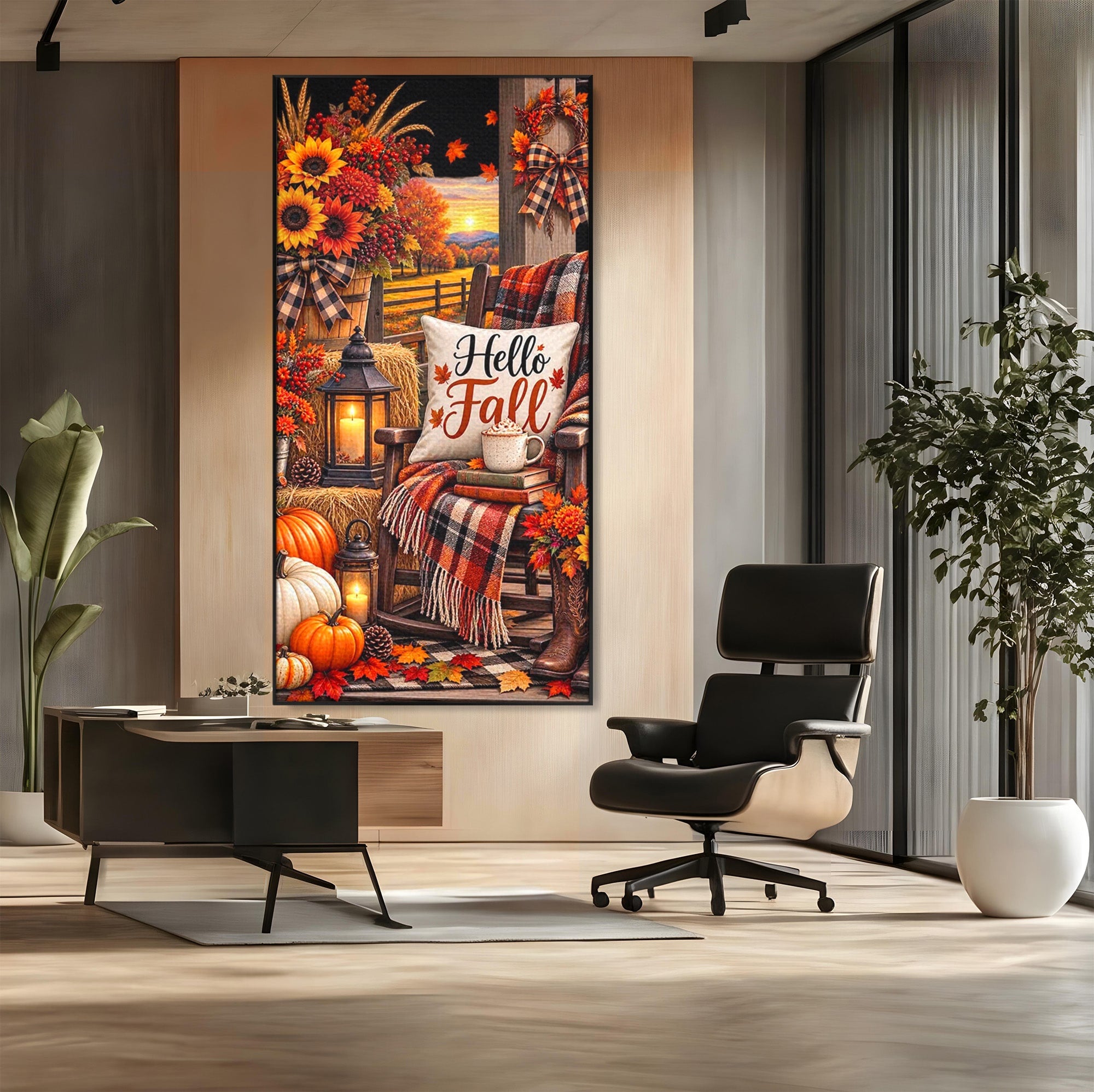 Tablou Canvas Premium LuxCanva® PI1072, Bine Ai Venit Toamna, Armonie, Decor Rustic, Lanterna, Living, Culori Calde, Culori Vibrante