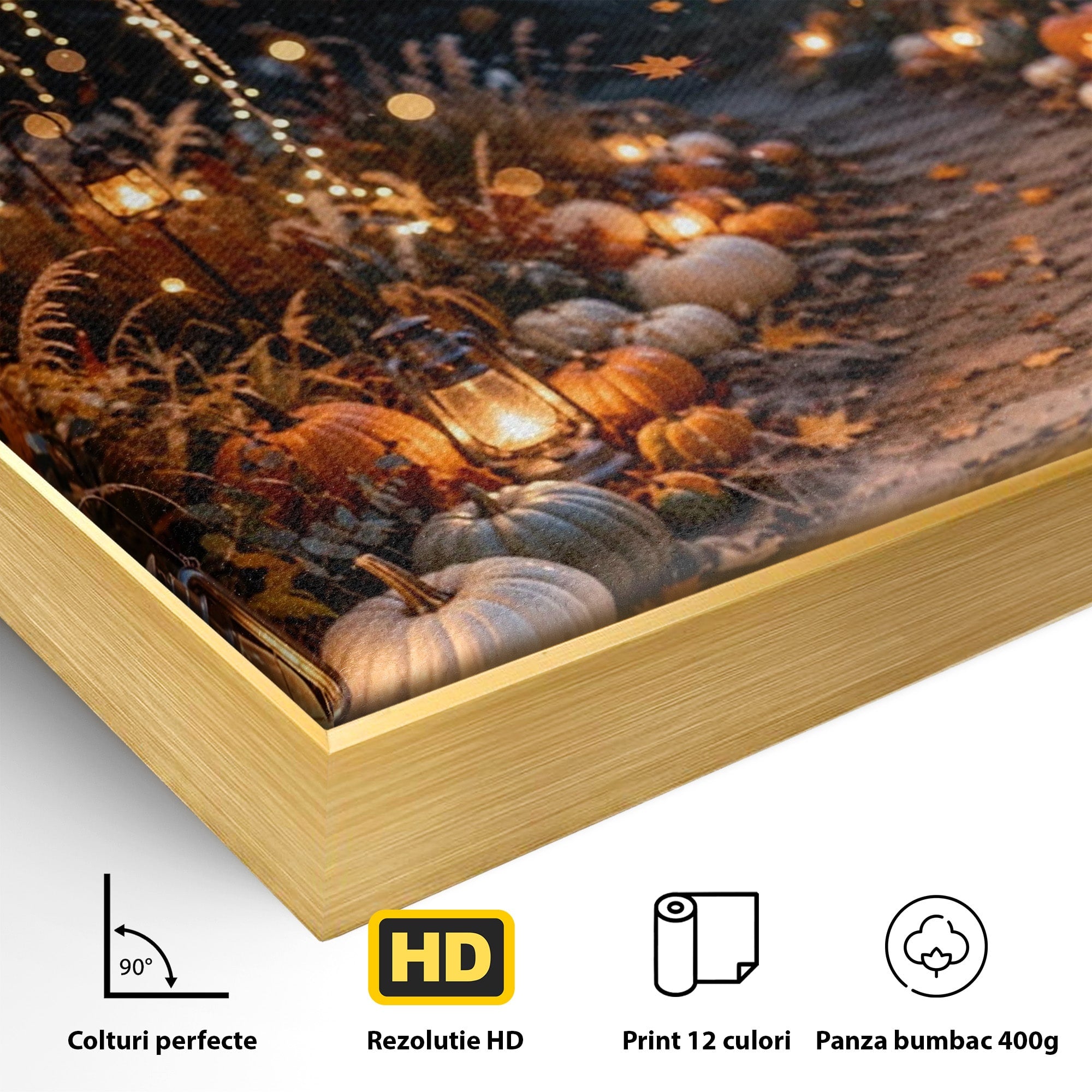 Tablou Canvas Premium LuxCanva® PI1073, Aleea De Toamna, Lumini, Lanterne, Luna, Living, Natura, Culori Vibrante