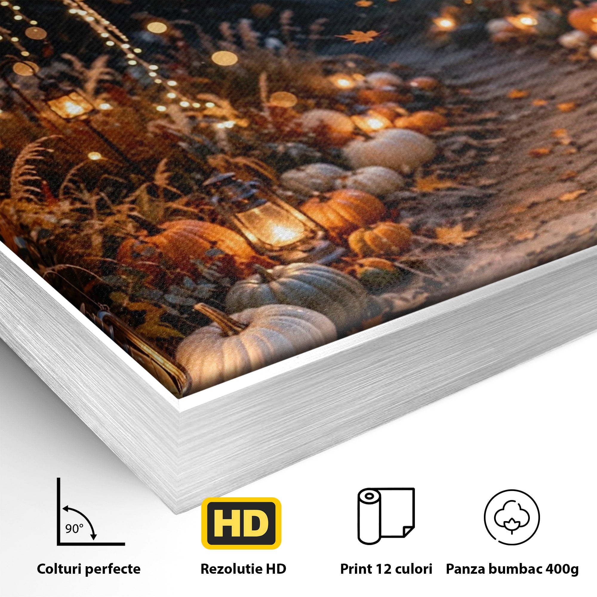 Tablou Canvas Premium LuxCanva® PI1073, Aleea De Toamna, Lumini, Lanterne, Luna, Living, Natura, Culori Vibrante
