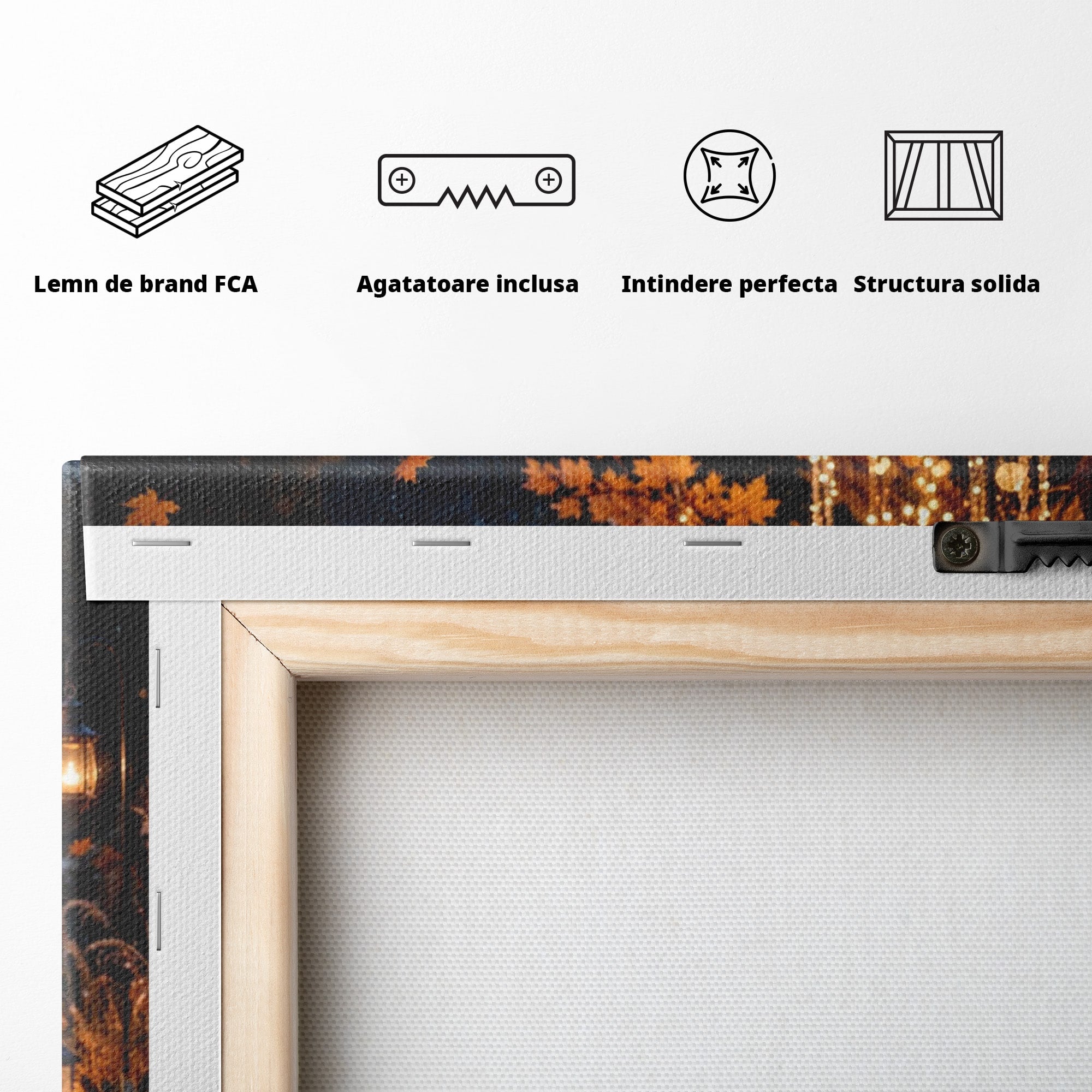 Tablou Canvas Premium LuxCanva® PI1073, Aleea De Toamna, Lumini, Lanterne, Luna, Living, Natura, Culori Vibrante