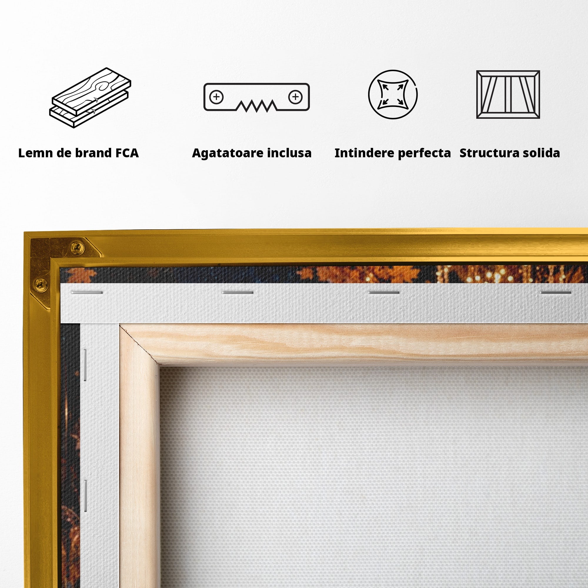 Tablou Canvas Premium LuxCanva® PI1073, Aleea De Toamna, Lumini, Lanterne, Luna, Living, Natura, Culori Vibrante