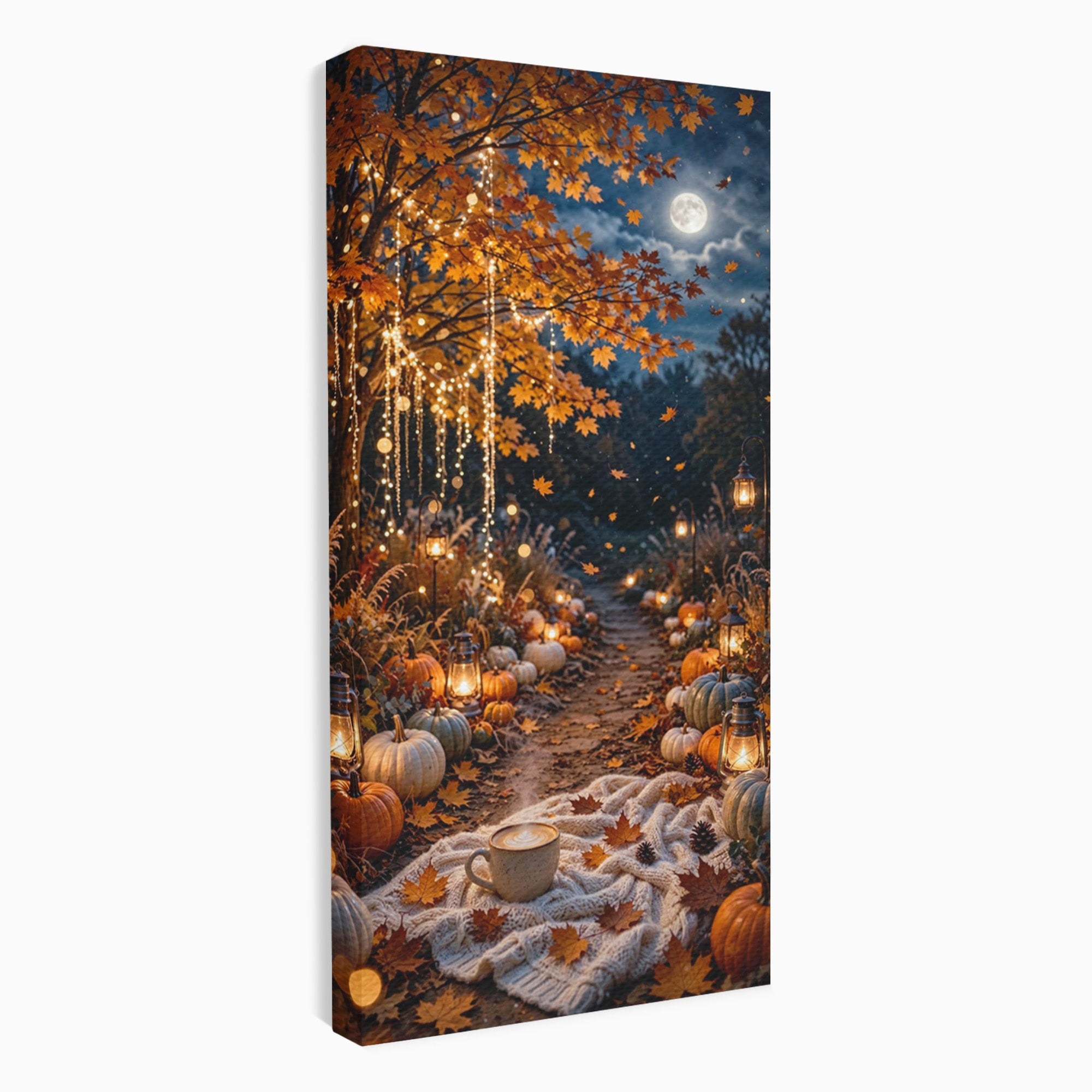 Tablou Canvas Premium LuxCanva® PI1073, Aleea De Toamna, Lumini, Lanterne, Luna, Living, Natura, Culori Vibrante