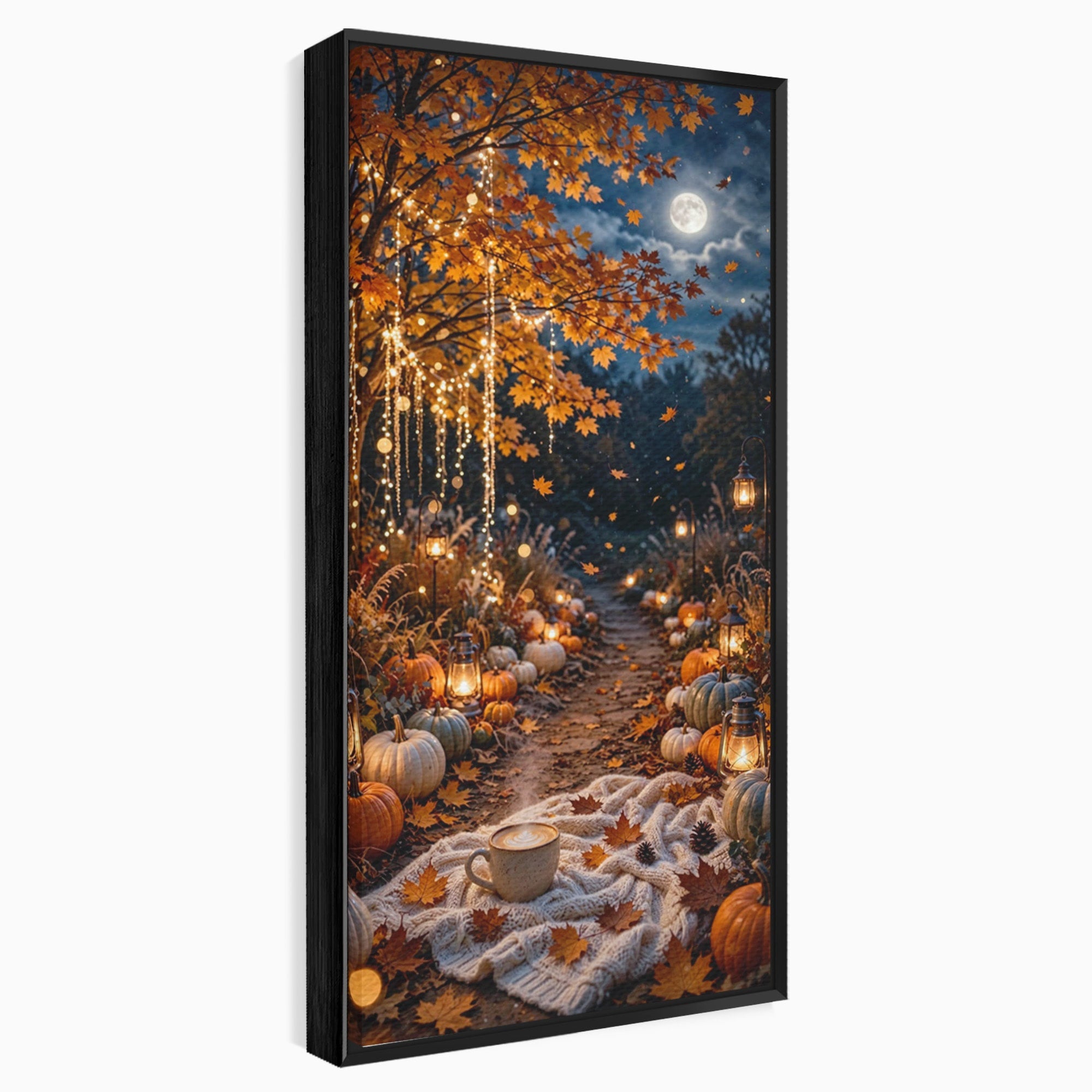 Tablou Canvas Premium LuxCanva® PI1073, Aleea De Toamna, Lumini, Lanterne, Luna, Living, Natura, Culori Vibrante