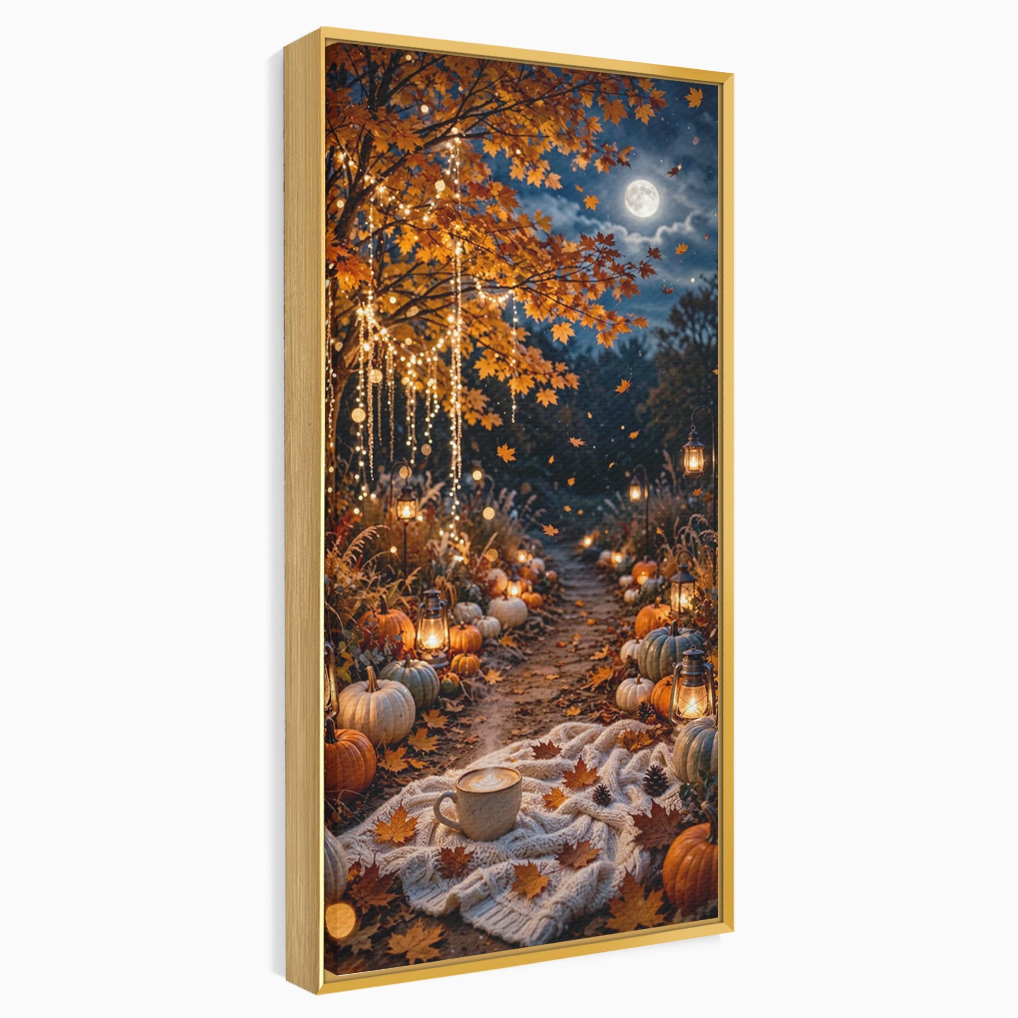 Tablou Canvas Premium LuxCanva® PI1073, Aleea De Toamna, Lumini, Lanterne, Luna, Living, Natura, Culori Vibrante