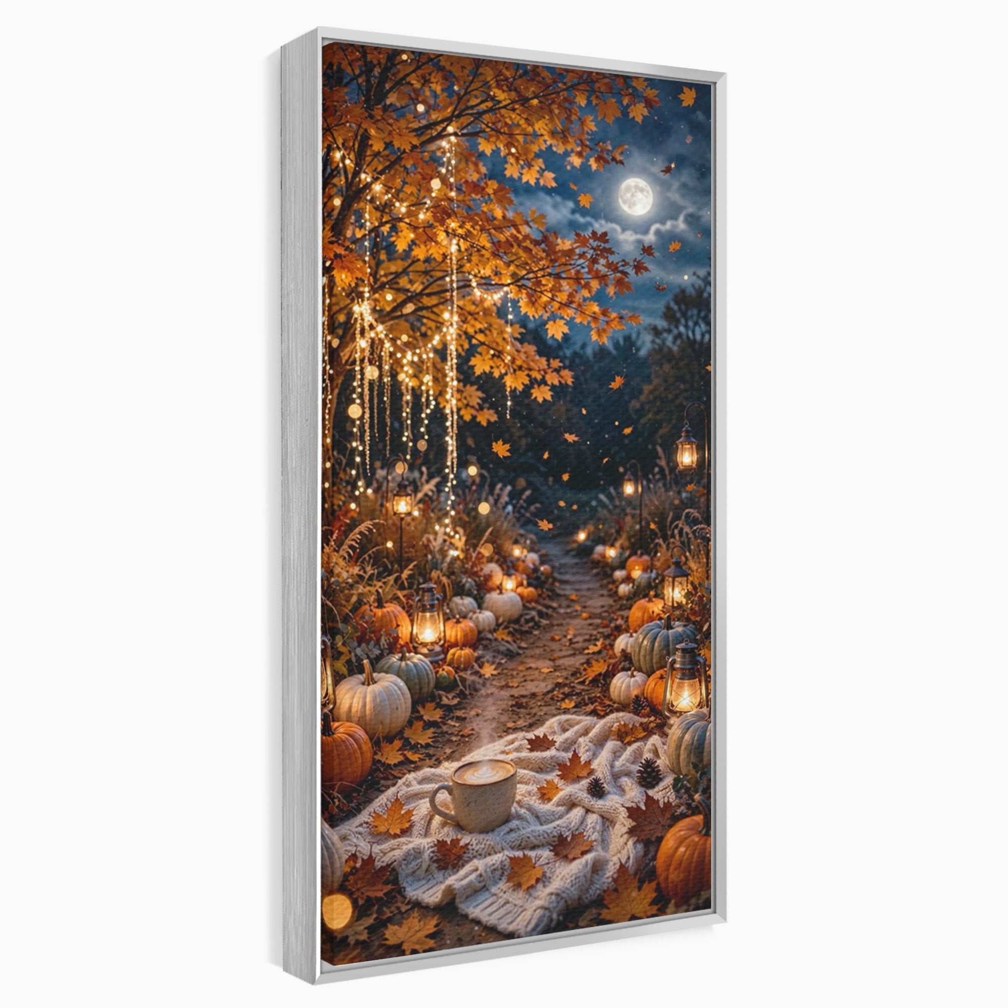 Tablou Canvas Premium LuxCanva® PI1073, Aleea De Toamna, Lumini, Lanterne, Luna, Living, Natura, Culori Vibrante