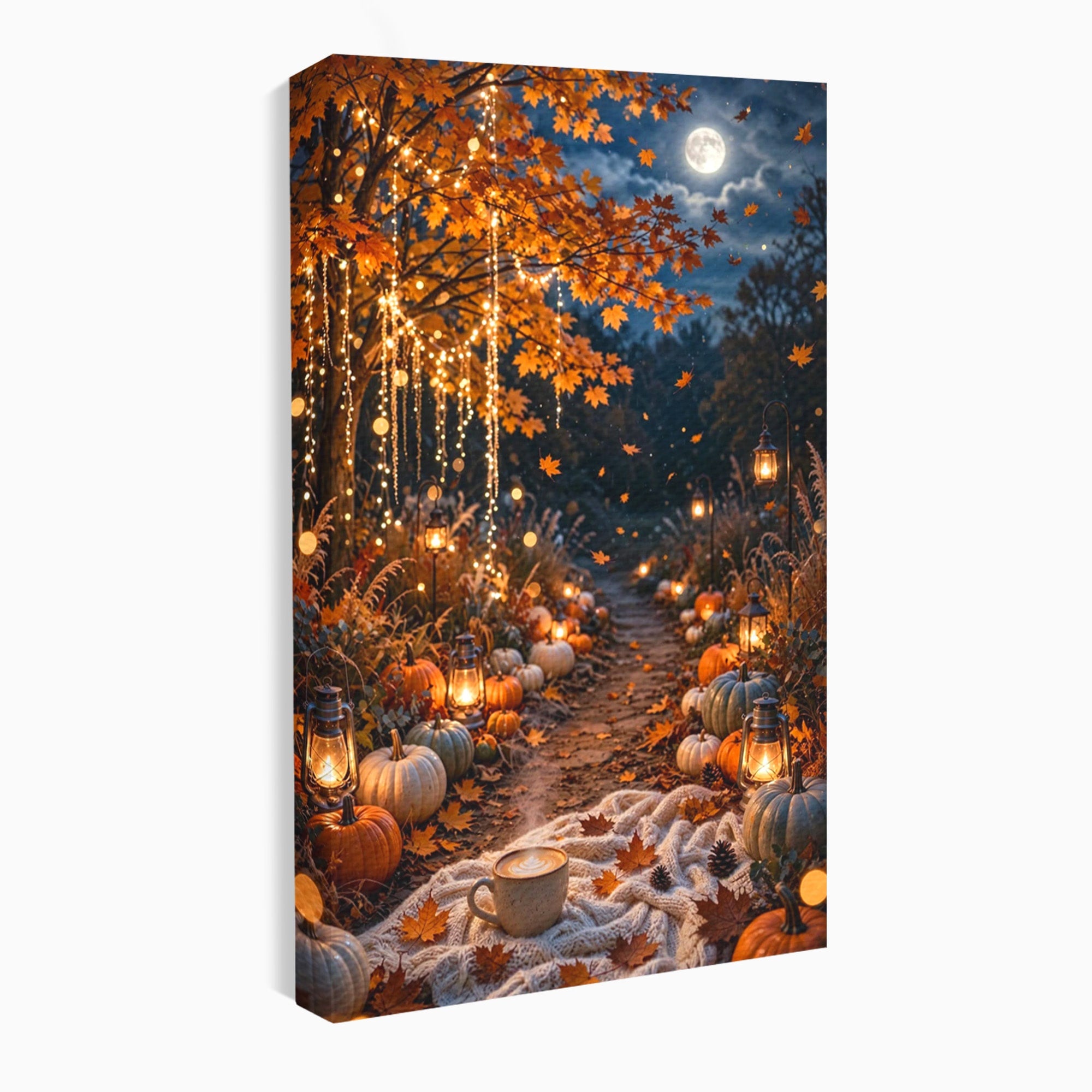 Tablou Canvas Premium LuxCanva® PI1073, Aleea De Toamna, Lumini, Lanterne, Luna, Living, Natura, Culori Vibrante
