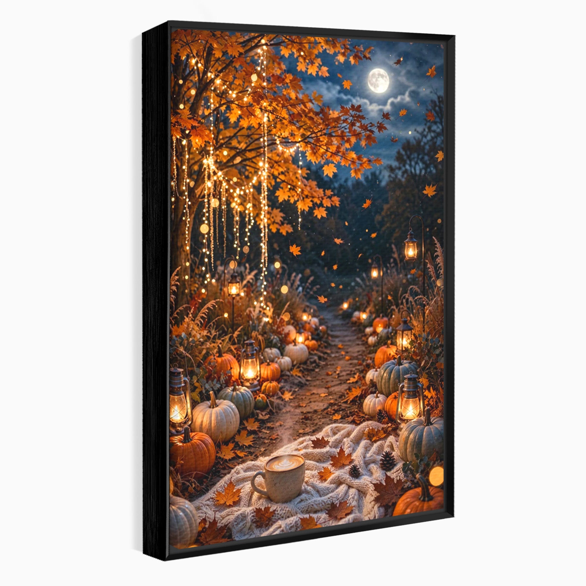 Tablou Canvas Premium LuxCanva® PI1073, Aleea De Toamna, Lumini, Lanterne, Luna, Living, Natura, Culori Vibrante